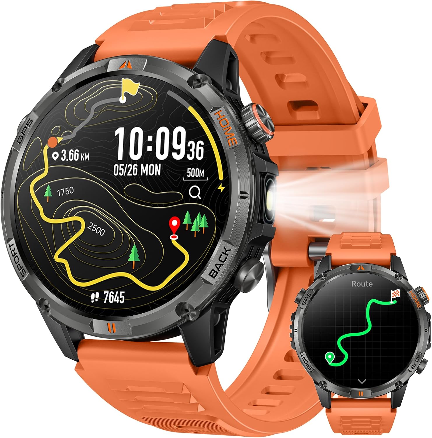 GPS Smartwatch Uomo Orologio con Chiamate: 1,46" Grande Schermo Tondo Militare Smart Watch Fitness Sport Bussola Torcia Cardiofrequenzimetro Pressione Sonno Impermeabile Salute Orologi per Android iOS