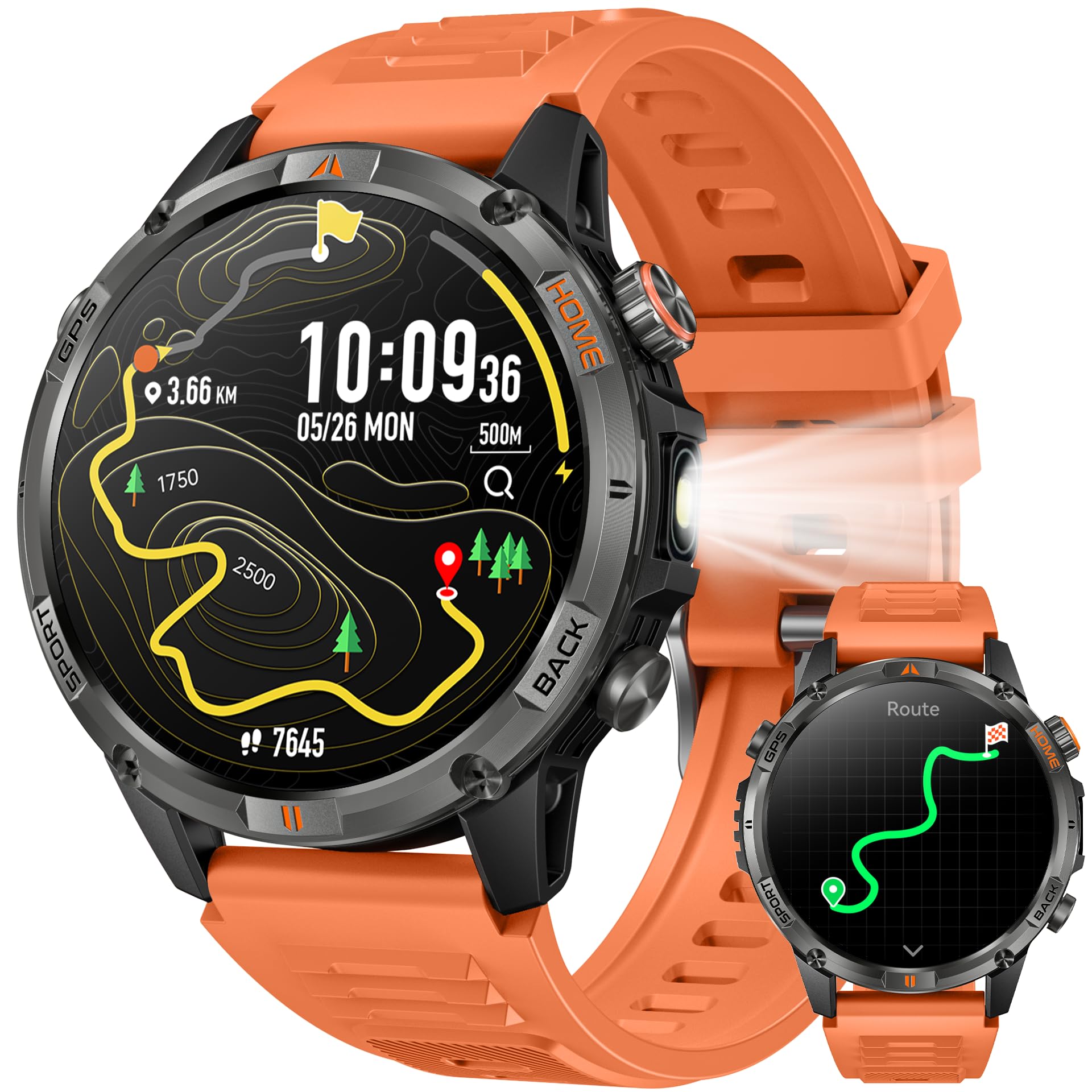 Reloj Inteligente Hombre con GPS Smartwatch: 1.46" Llamadas Bluetooth Reloj Deportivo con Brújula Linterna Led Podómetro Smart Watch 100+Modos Deporte con Sueño SpO2 Pulsera Actividad IOS Android