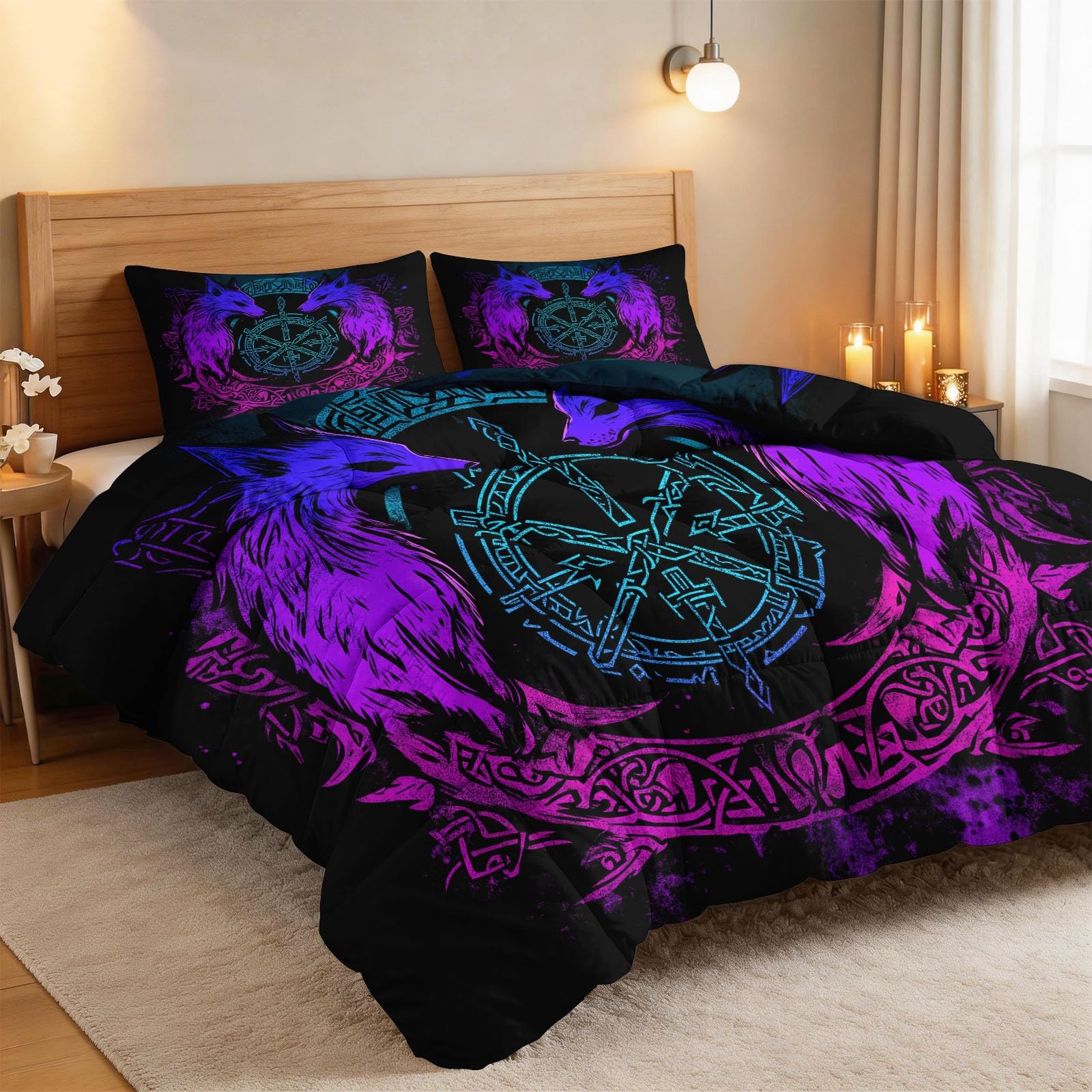 Piumino lavabile con motivo geometrico con volpe, 180 x 200 cm, 4 stagioni, stile retrò, adatto all'asciugatrice, anallergico, traspirante