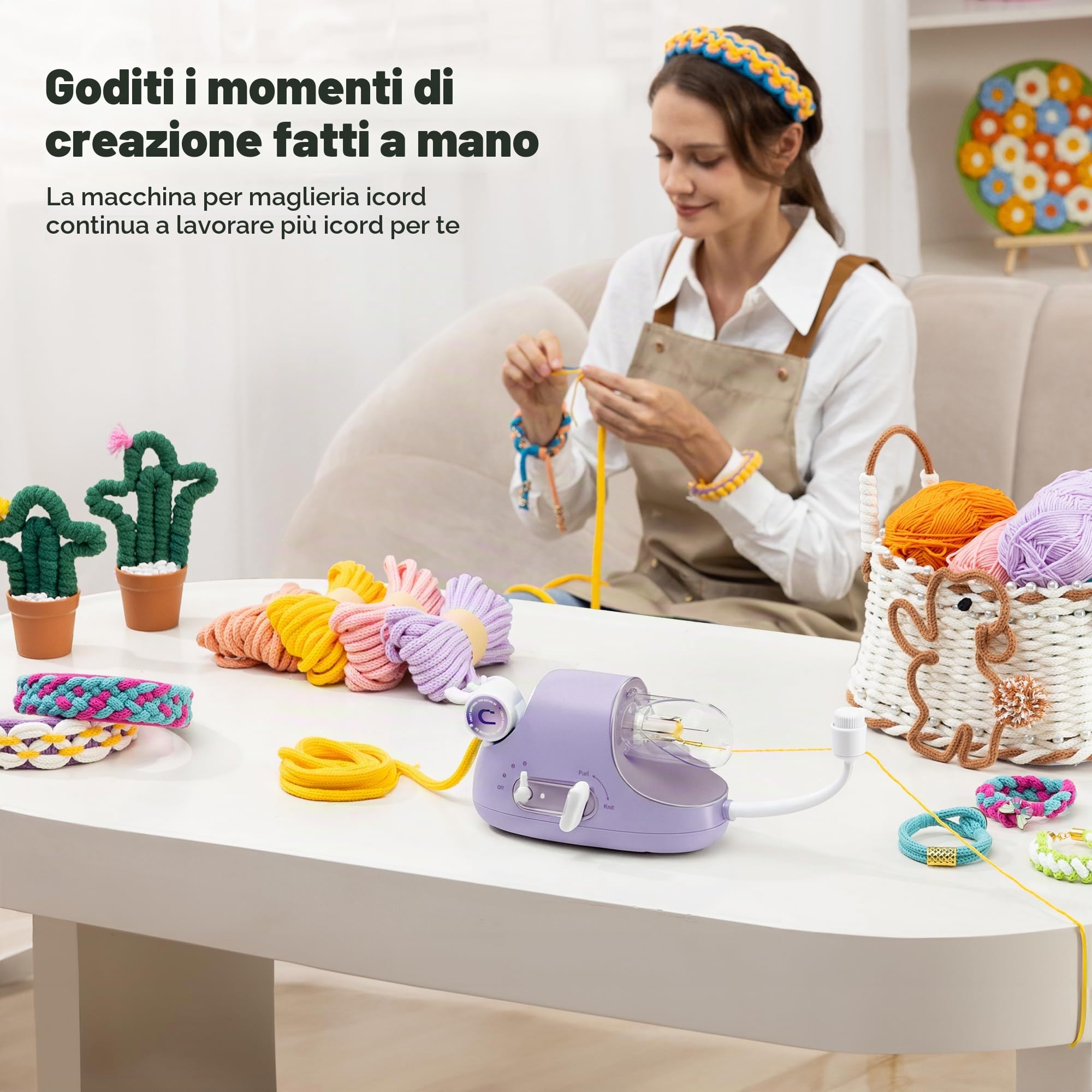 Caydo Macinino per maglieria, macchina per maglieria elettrica Pro, molto efficiente, produzione automatica di tubi per maglieria, filo decorativo a velocità regolabile (brevettato)