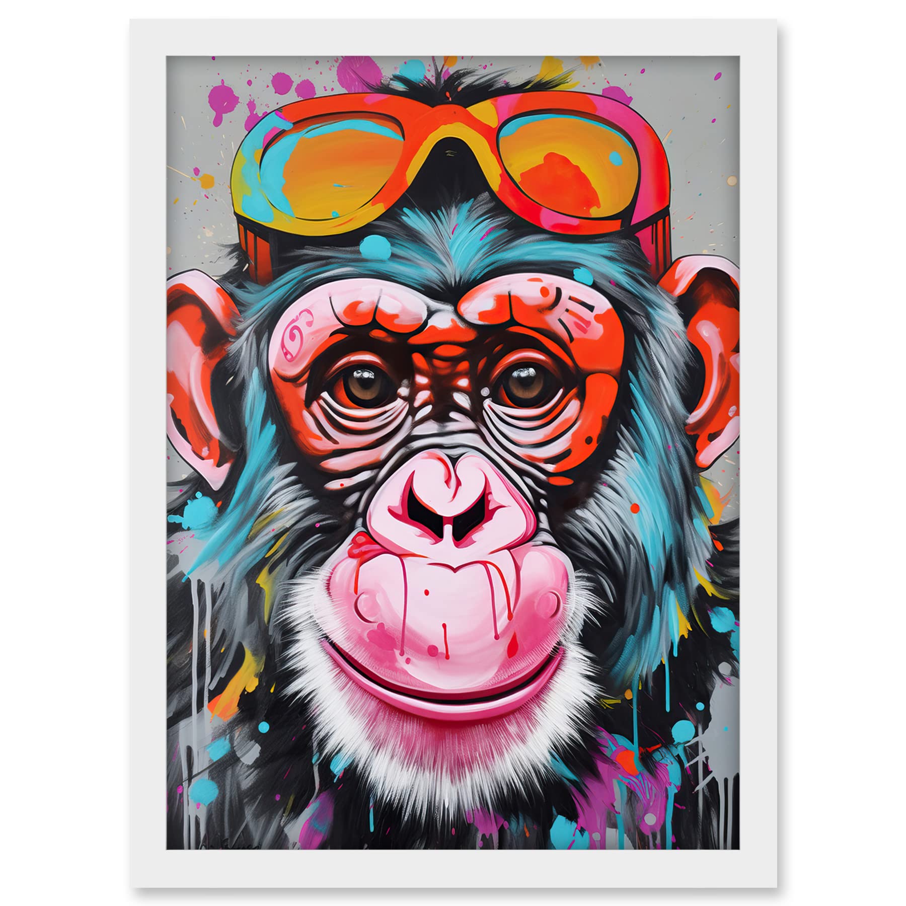 Artery8 Chimpanzee Monkey With Sunglasses Graffiti Pop Art Artwork Framed A3 Wall Art Print
