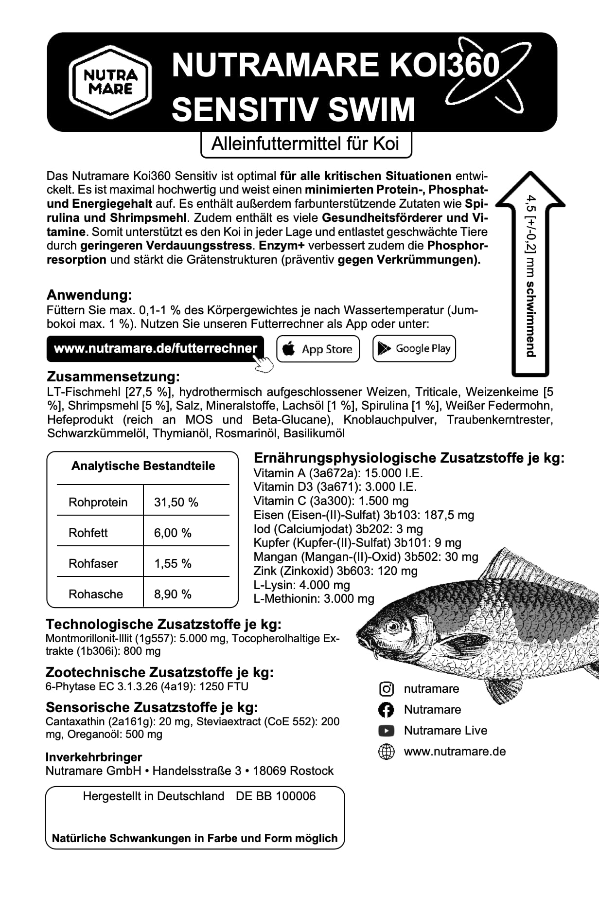 Koi360 Sensitiv Swim 4,5 kg | Para koi enfermos o viejos, con valores de agua pobres o uso de medicamentos