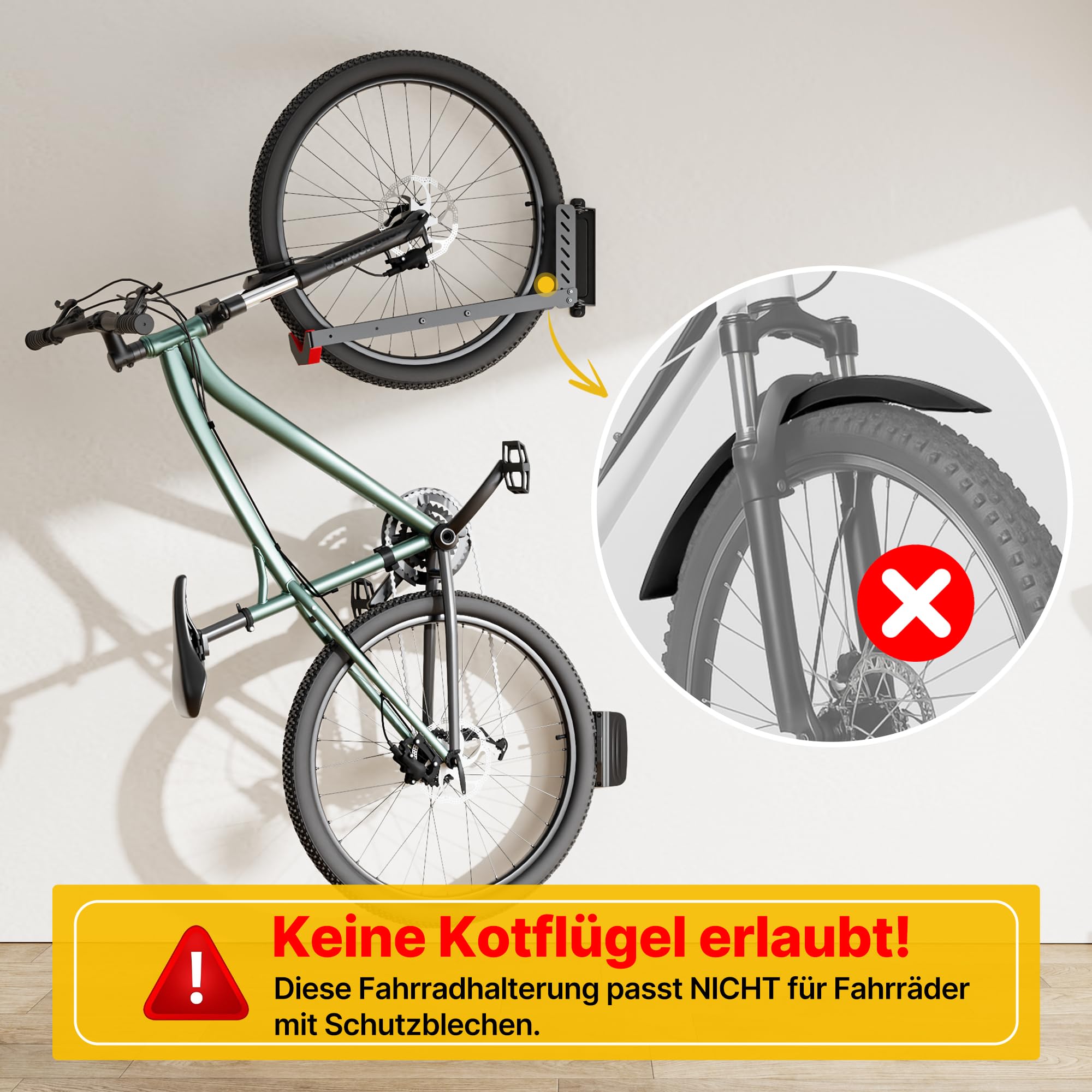 monTEK Supporto da parete per bicicletta orientabile fino a 35 kg | Non è necessario sollevarlo, facile da appendere e rimuovere, montaggio rapido e più spazio in garage, cantina o ripostiglio