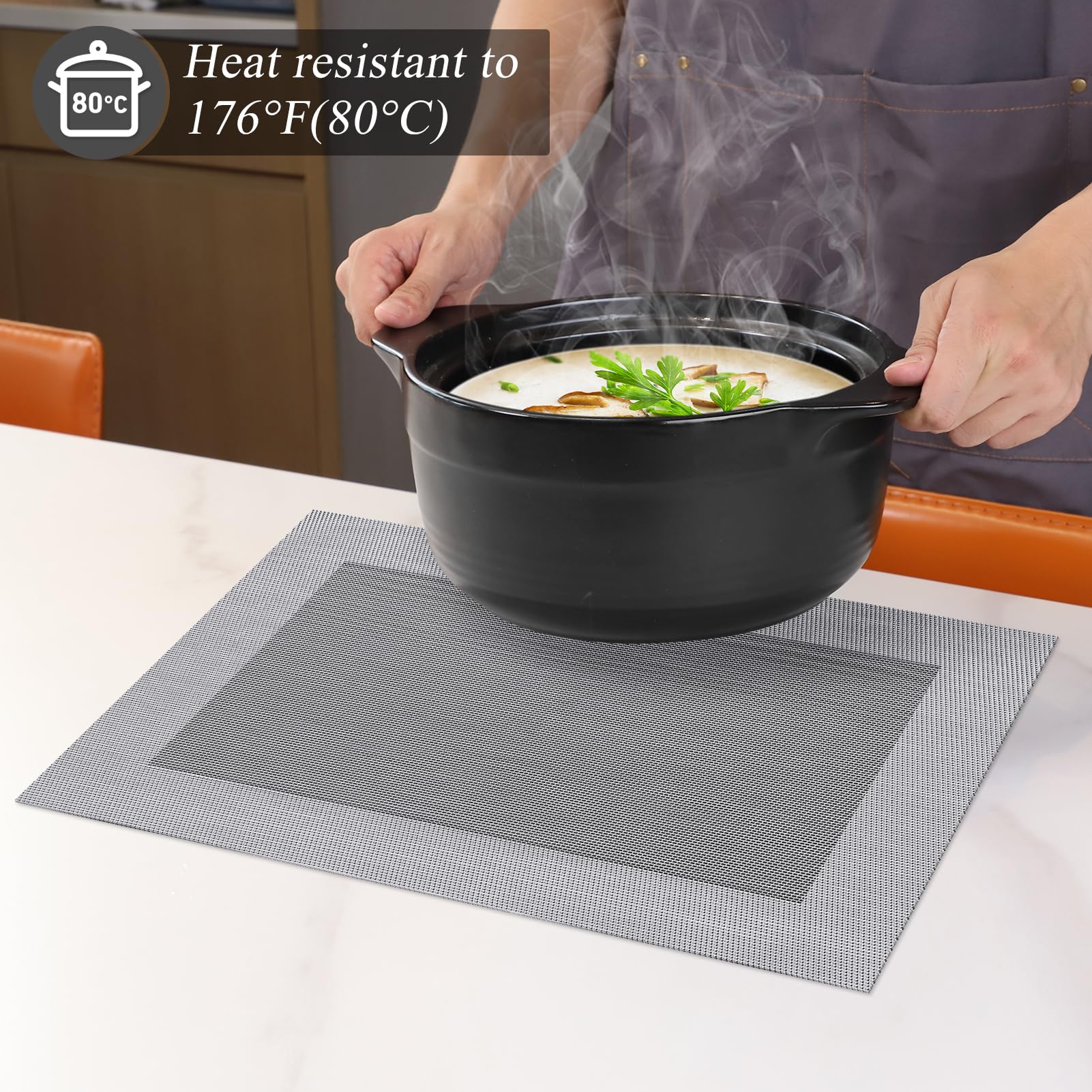 SUEH DESIGN Manteles Individuales Juego de 8, Salvamanteles Individuales en PVC para Comedor 45 * 30 CM, Gris