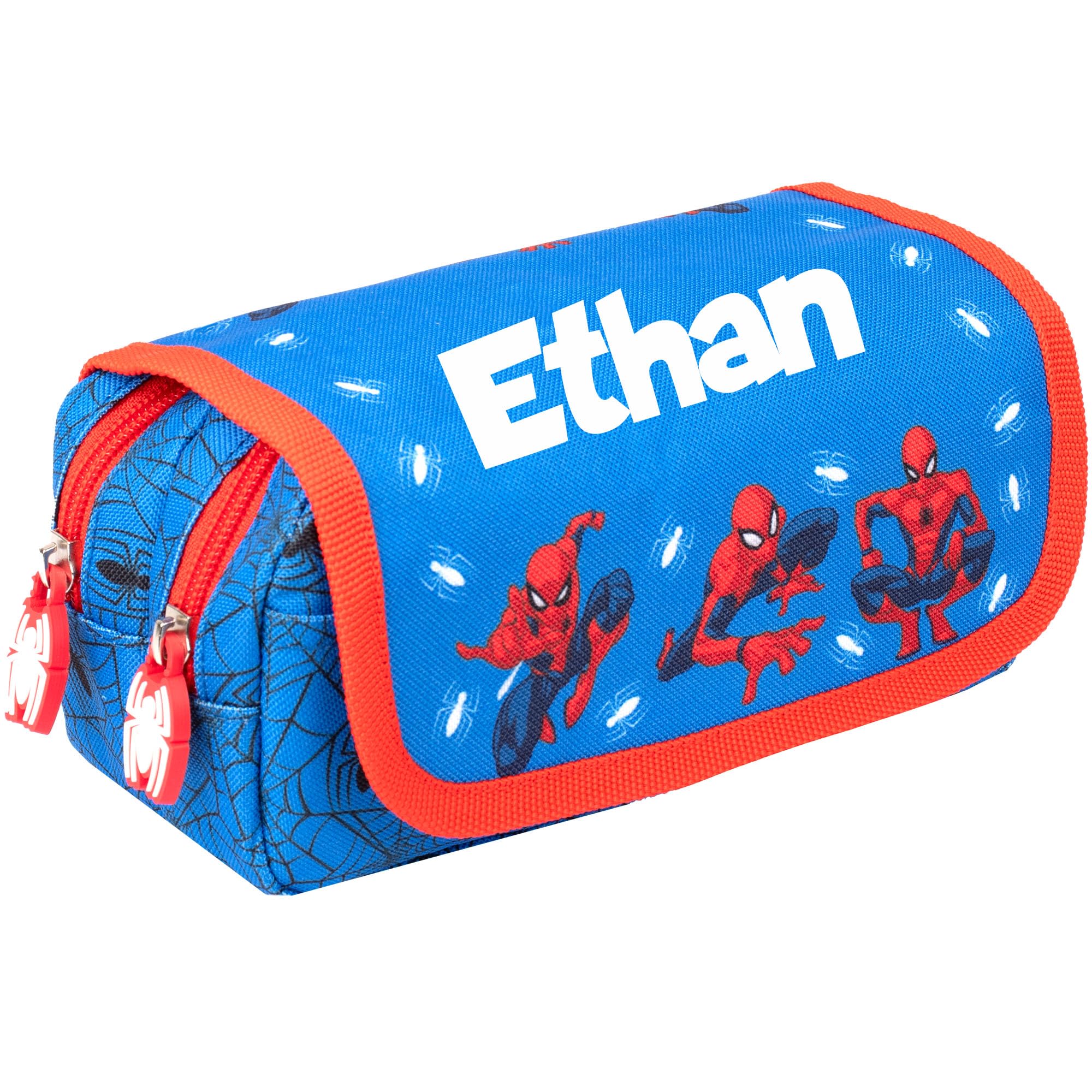 Marvel Spiderman - Estuche para lápices personalizado, color azul, estuche escolar para niños, 2 compartimentos grandes, bolsa de papelería, Blue, moderno