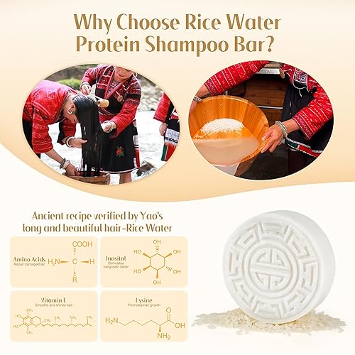 Miniatura 3 de Barra de champú de agua de arroz 2 en 1, champú y acondicionador sólido de agua de arroz fermentada para el crecimiento e hidratación del cabello