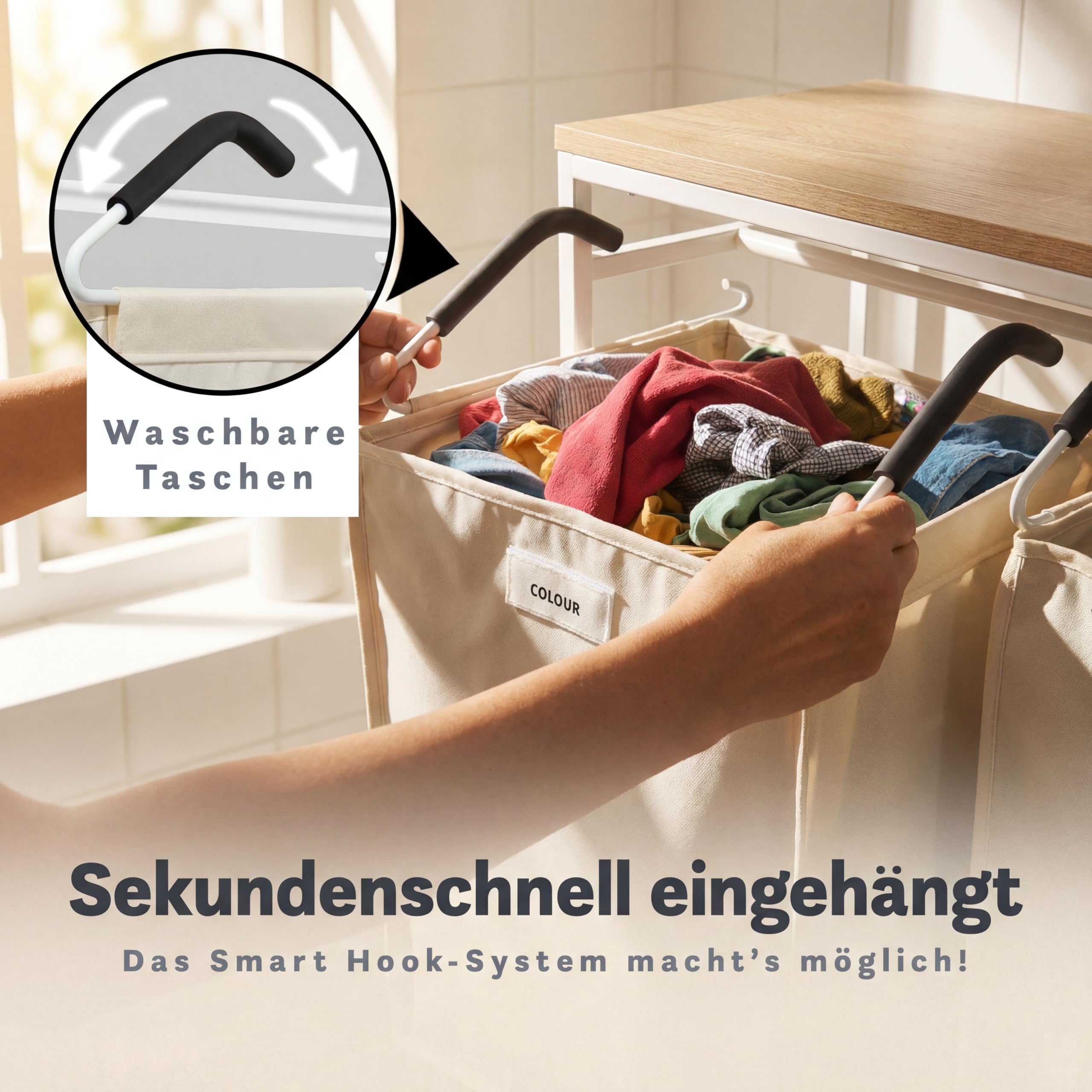 Wäschesammler Organizer mit abnehmbaren Taschen 200L Volumen [mehr Ordnung] Wäschekorb 2 Fächer, Wäschekorb 4 Fächer, Wäscheschrank | Wäschesortierer jetzt auswählen (Beige, 4 Taschen)