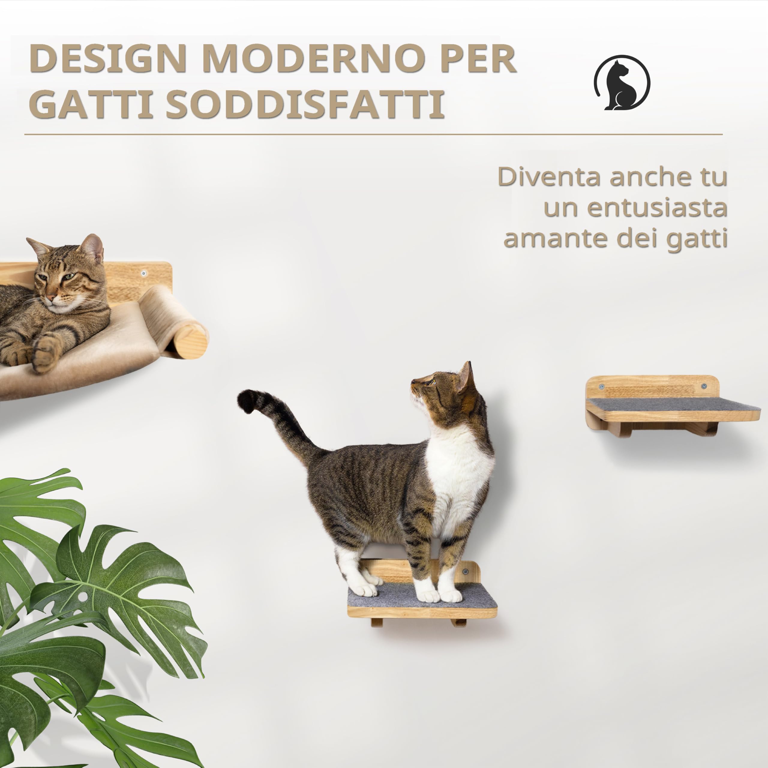 WOOWOOD Parete da arrampicata per gatti con 2 scale, albero tiragraffi amaca e mobili per gatti