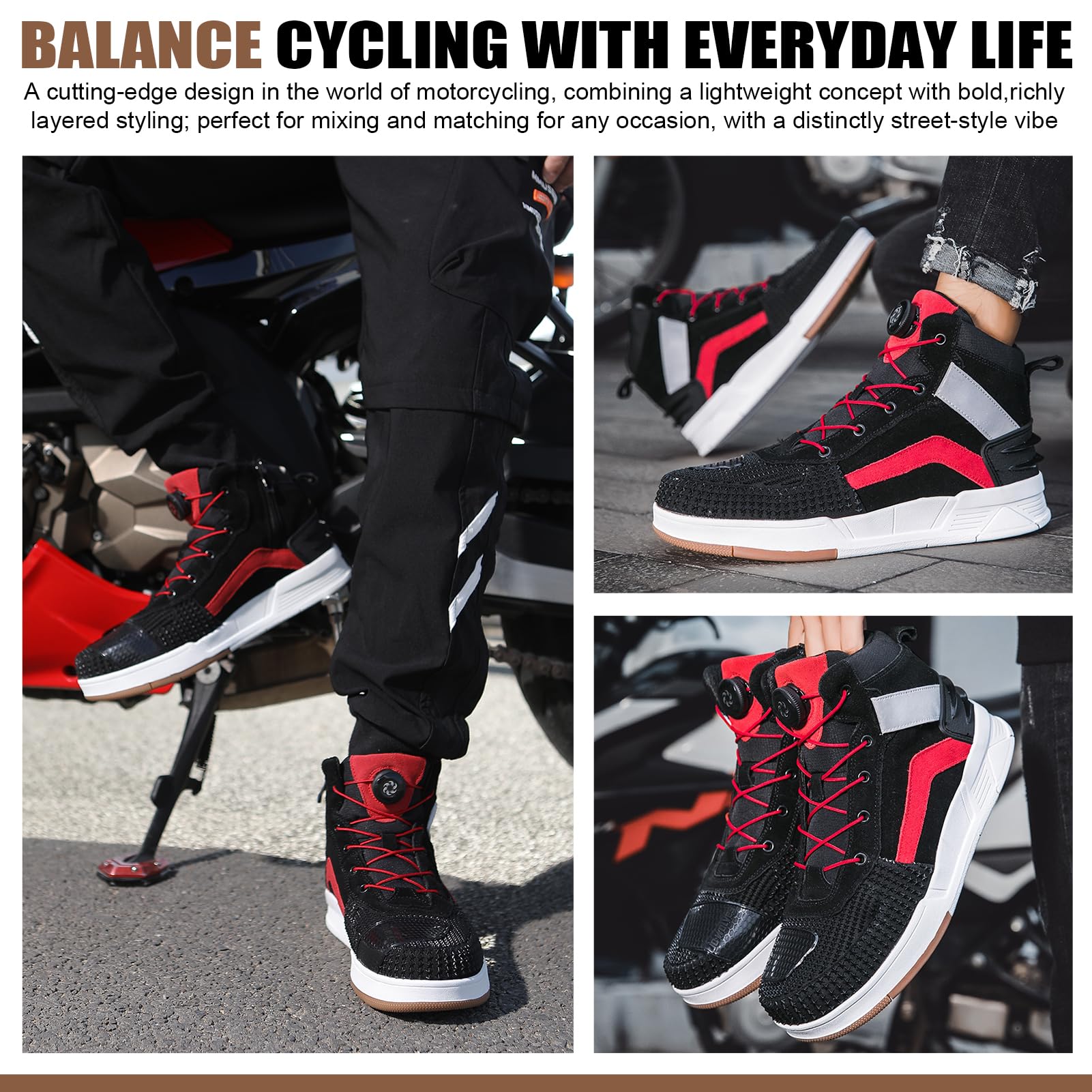 Scarpe da Moto Unisex, Stivali Motocross per Uomo e Donna, Sneaker Moto con Rinforzo alla Tallone, Scarpe da Ginnastica Protettivi Antiscivolo Attrezzatura da Guida
