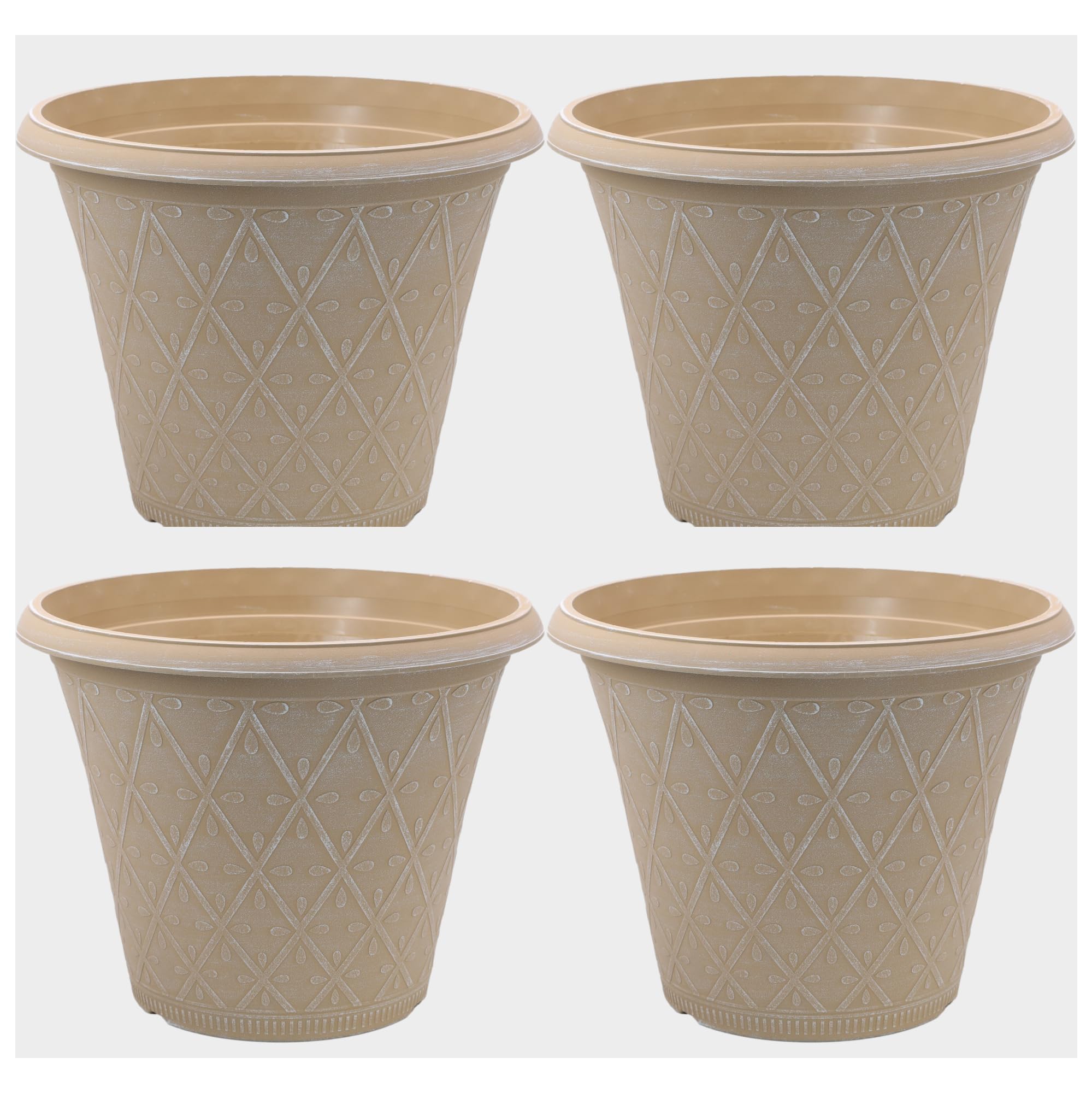 Fyne-Finds Ginger Set Of 4 Round 30Cm, 12Inch Garden Plastic Material Plant Pot Outdoor Planter Decorative Cover, Drainage Holes, Weather Proof