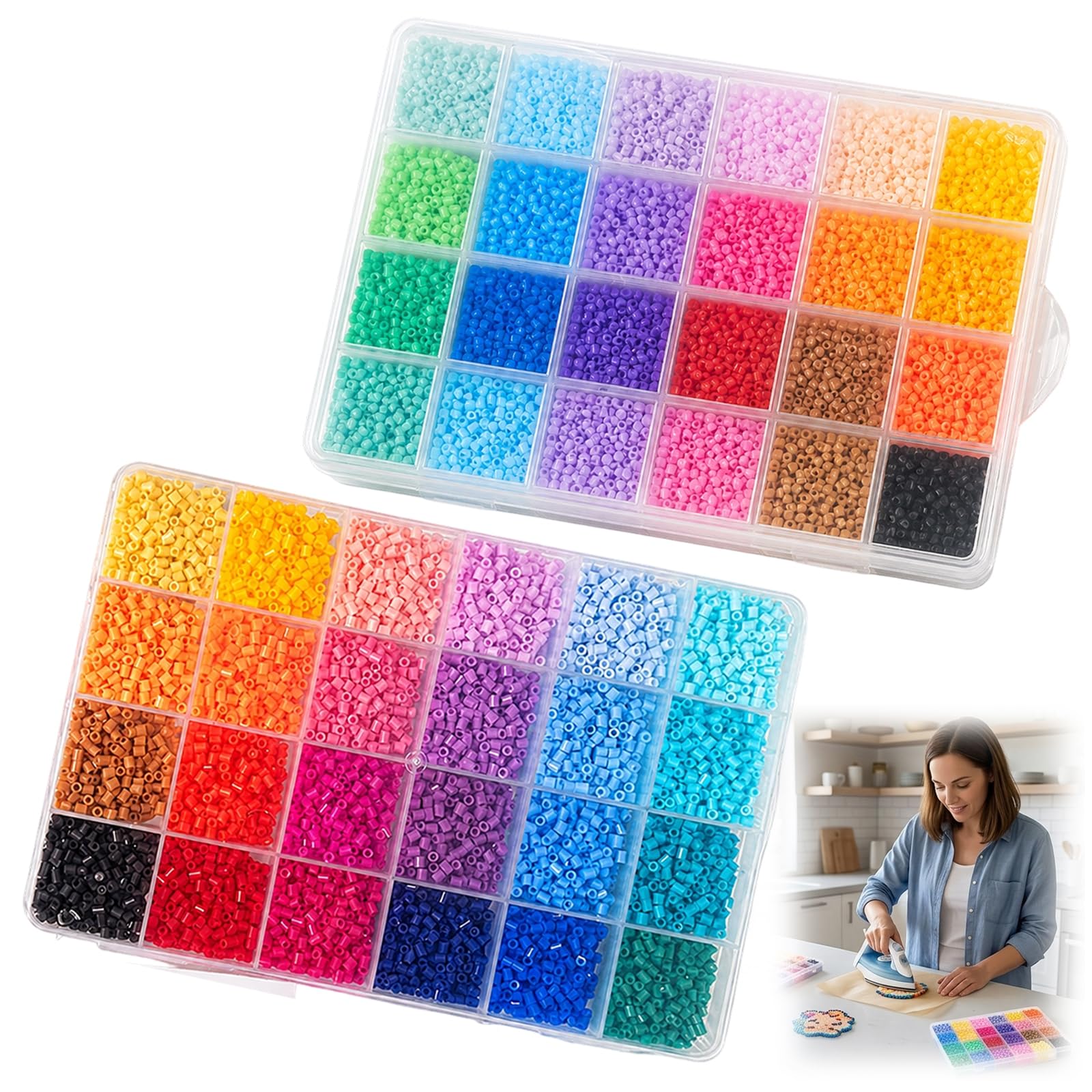 Fuse Beads Perler Beads Hama Beads Iron Beads for Kids, 24000 Pcs Creative Craft Set, 19x13x1.9 cm Storage Box for Artistic Projects and Educational Activities