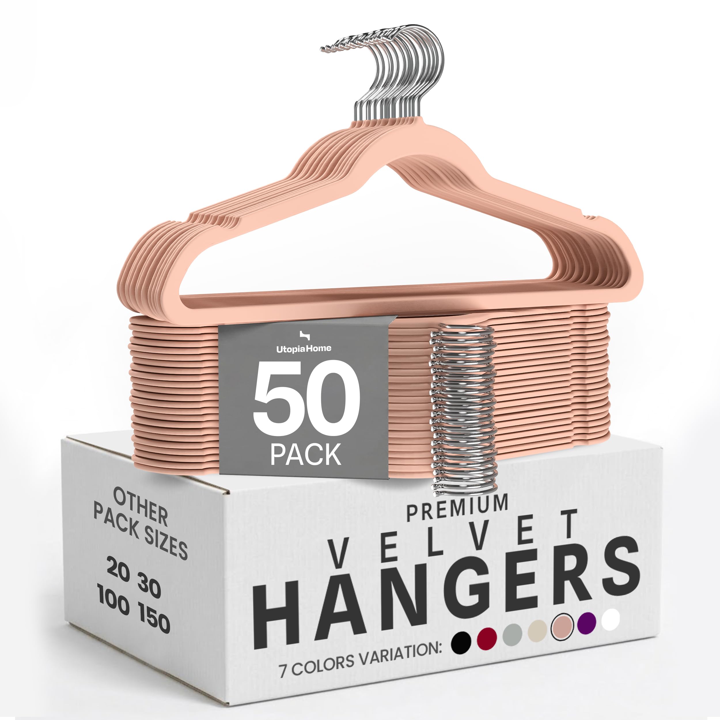 Utopia Home Velvet Coat Hangers Adult - Heavy Duty Non-Slip Premium Velvet Hangers for Clothes - 360 Degree Swivel Hook, Pink, Pack of 50