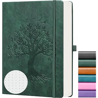 ZXHQ A5 Bullet Dotted Journal Dotted Notebook 150gsm Thick Paper 256 Pages Dot Grid Hardcover Tree of Life Design Fine Inner Pocket - 15   21 cm Dark Green