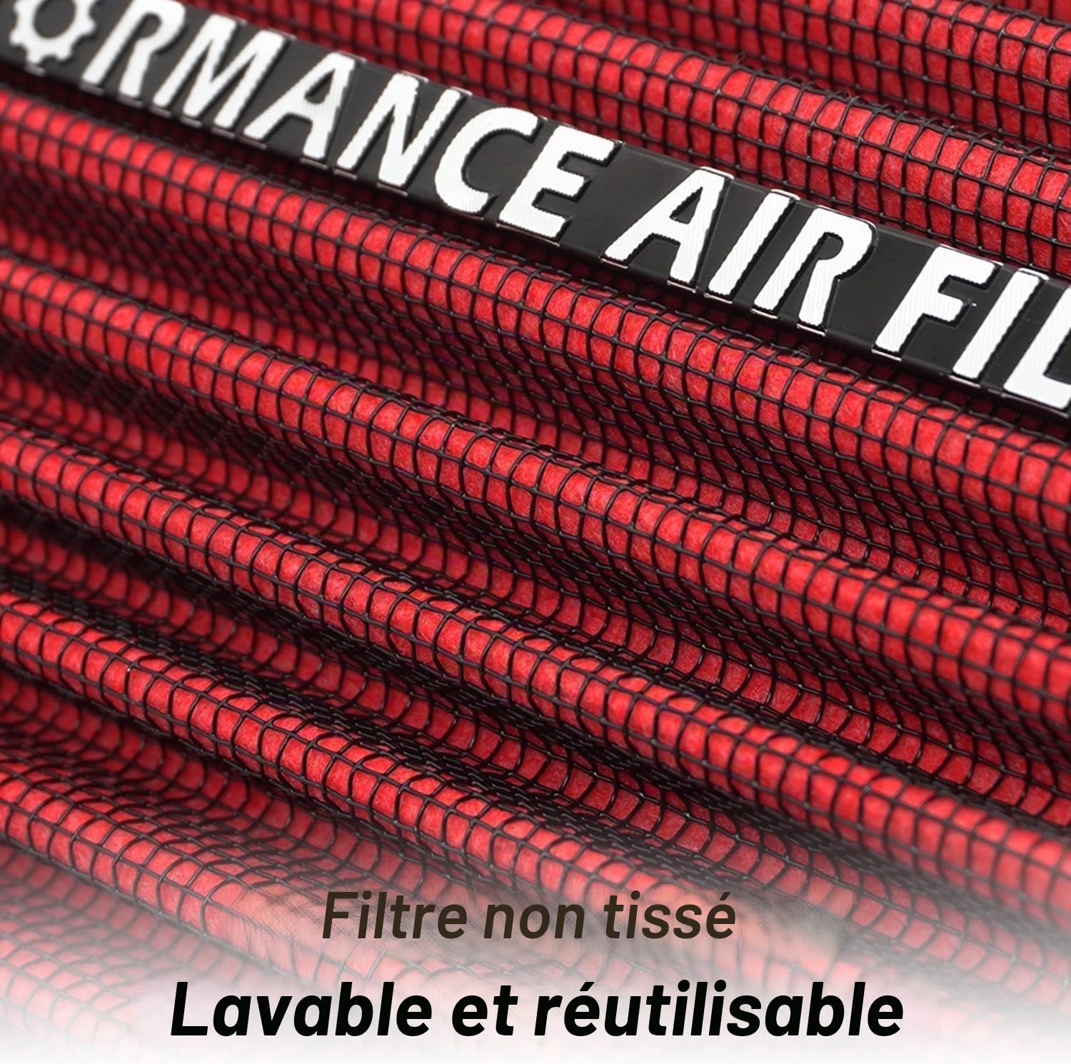 Filtre à air universel de voiture - Filtre à air de rechange pour 76 mm, 89 mm, 101 mm - Kit d'admission - Filtre à air froid universel haute performance - Lavable et réutilisable (rouge)