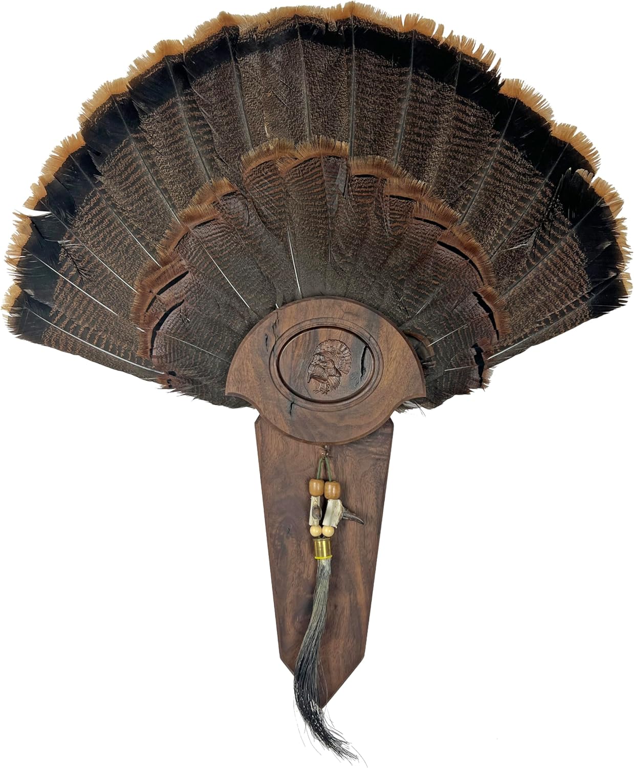 Carved Turkey Tail Mounting Kit w/ Beard and Spur Display Options - Customizeable for All Species! (Walnut - Arrowhead)