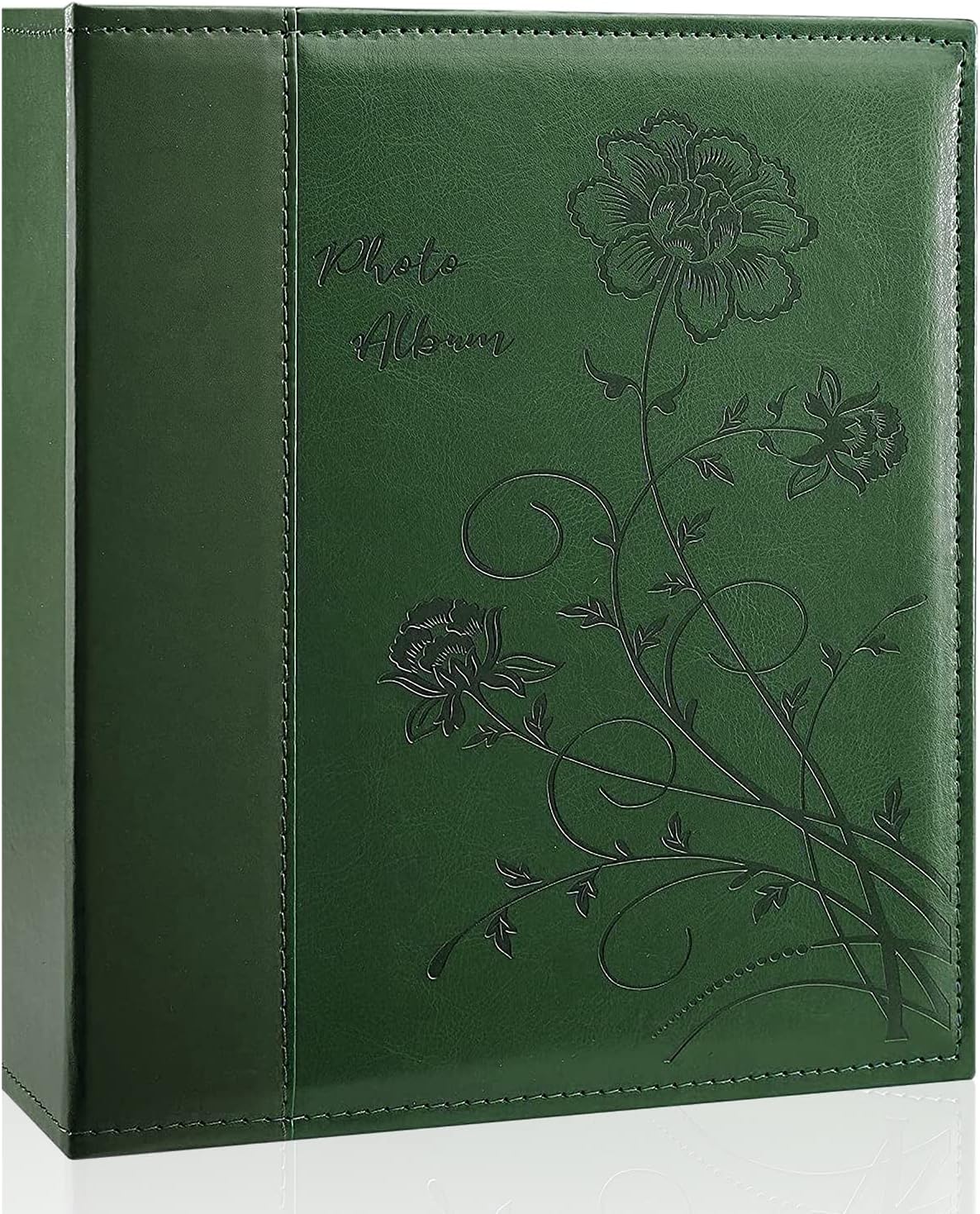 Photo Album 8x10 Clear Pages Pockets Leathe Cover Slip Slide in Photo Album Holds 100 Vertical 8x10 Photos Picture Book for Wedding Family (Dark Green)