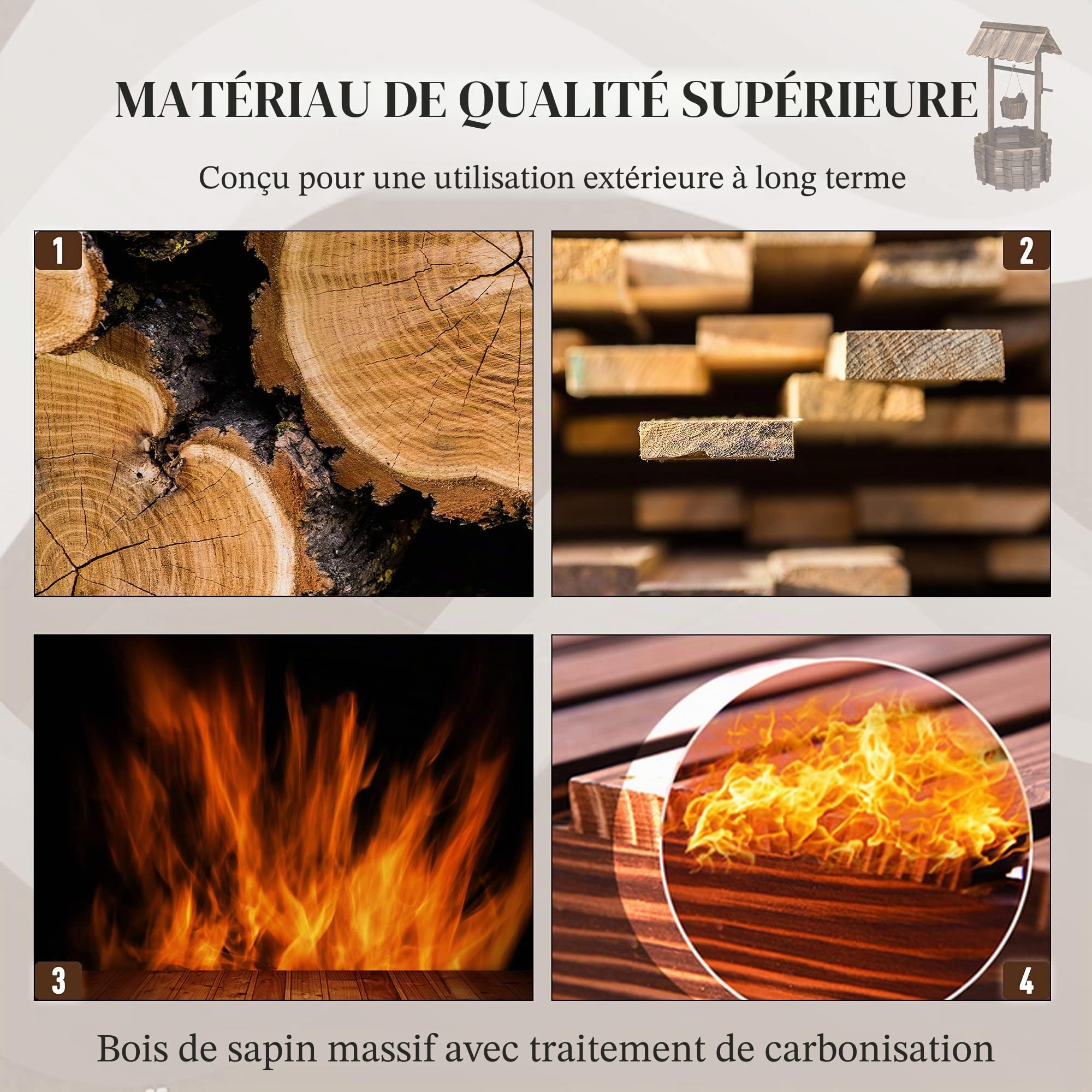 Outsunny décoratif puits en Bois d'extérieur Pot de Fleurs Jardin Décor de Jardin W/Seau