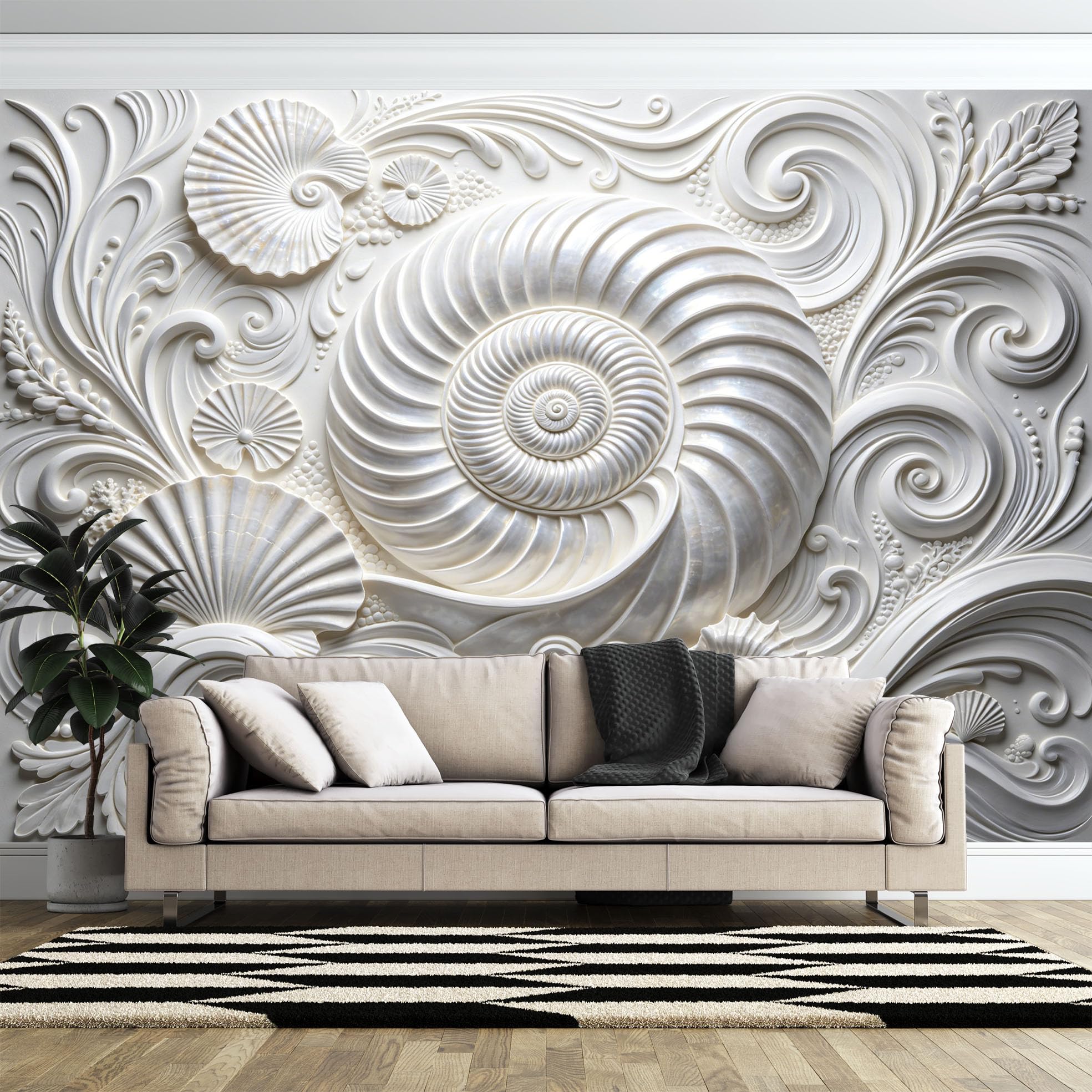 Murale Da Parete con Grande Scultura A Spirale Di Conchiglia Di Nautilus Effetto 3D 300×210 cm (Lxa) Carta Da Parati Fotografica Premium In Tessuto Non Tessuto Decorazione Fai Da Te per La Casa Riv