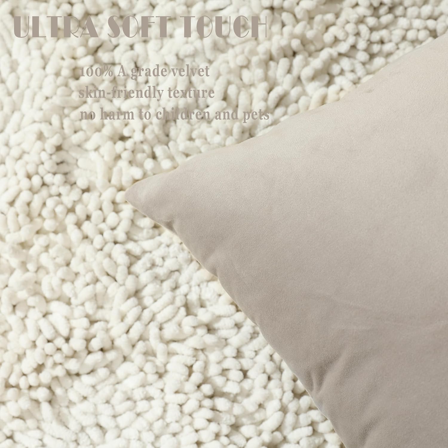 Stellhome Pack of 2, Velvet Pillow Covers Square Decorative Cushion Covers for Bed Couch Sofa Bench, 24x24 Inch/60x60 cm, Silver Gray