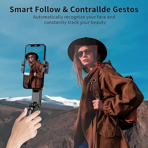 Miniatura 6 de BETOYOU Estabilizador de cardán para smartphone, cardán de teléfono de 2 ejes, rotación de 360, trípode de teléfono de seguimiento facial, palo