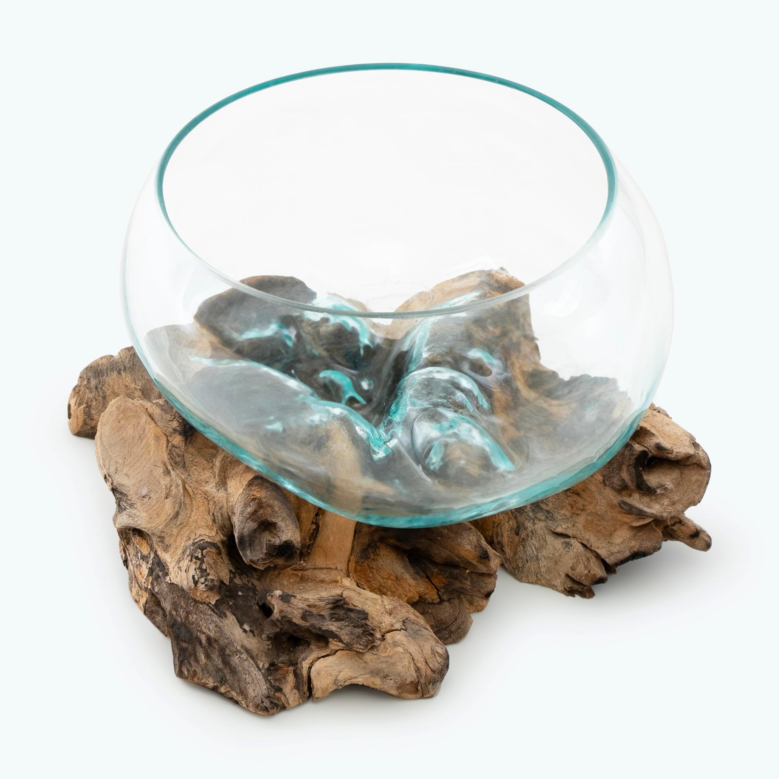 Handcrafted Glass Bowl on Driftwood Unique Decorative Glass Bowl for Table Centerpieces (Small)
