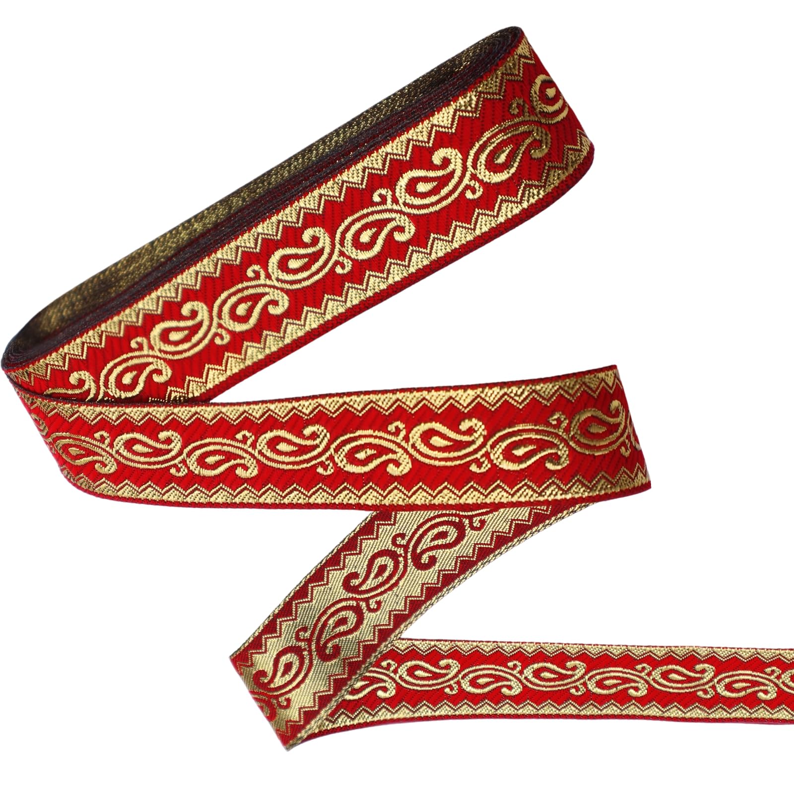 Boho Jacquard Ribbon Trim 7 Yards Red Jacquard Ribbon Vintage Embroidery Jacquard Trim for Sewing Curtain Holdbacks Christmas Wreath Gift Wrapping