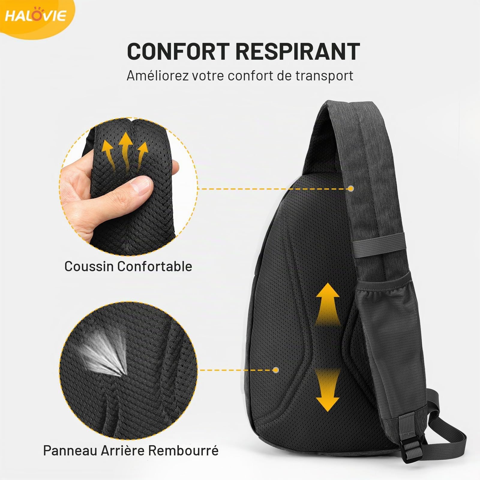 HALOVIE Sac Bandoulière Sacoche Homme Antivol Sac de Poitrine Petite Léger Bandouliere Sacs à Dos Porté Travers pour Voyage Randonnée Sport