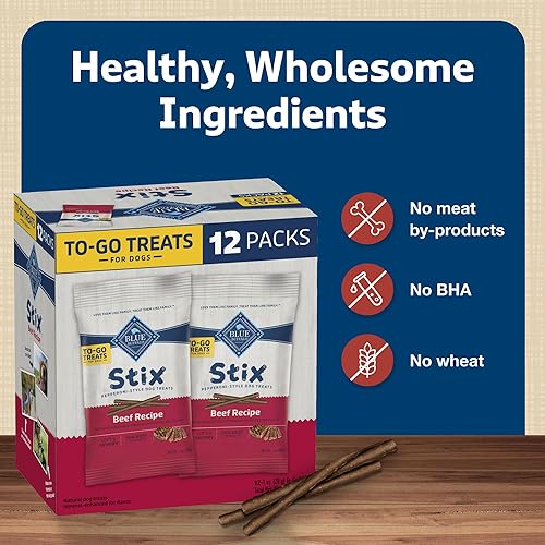 Miniatura 7 de Blue Buffalo Stix Natural - Golosinas suaves y húmedas para perros, recetas de carne de res, bolsas de 1 onza (paquete de 12)
