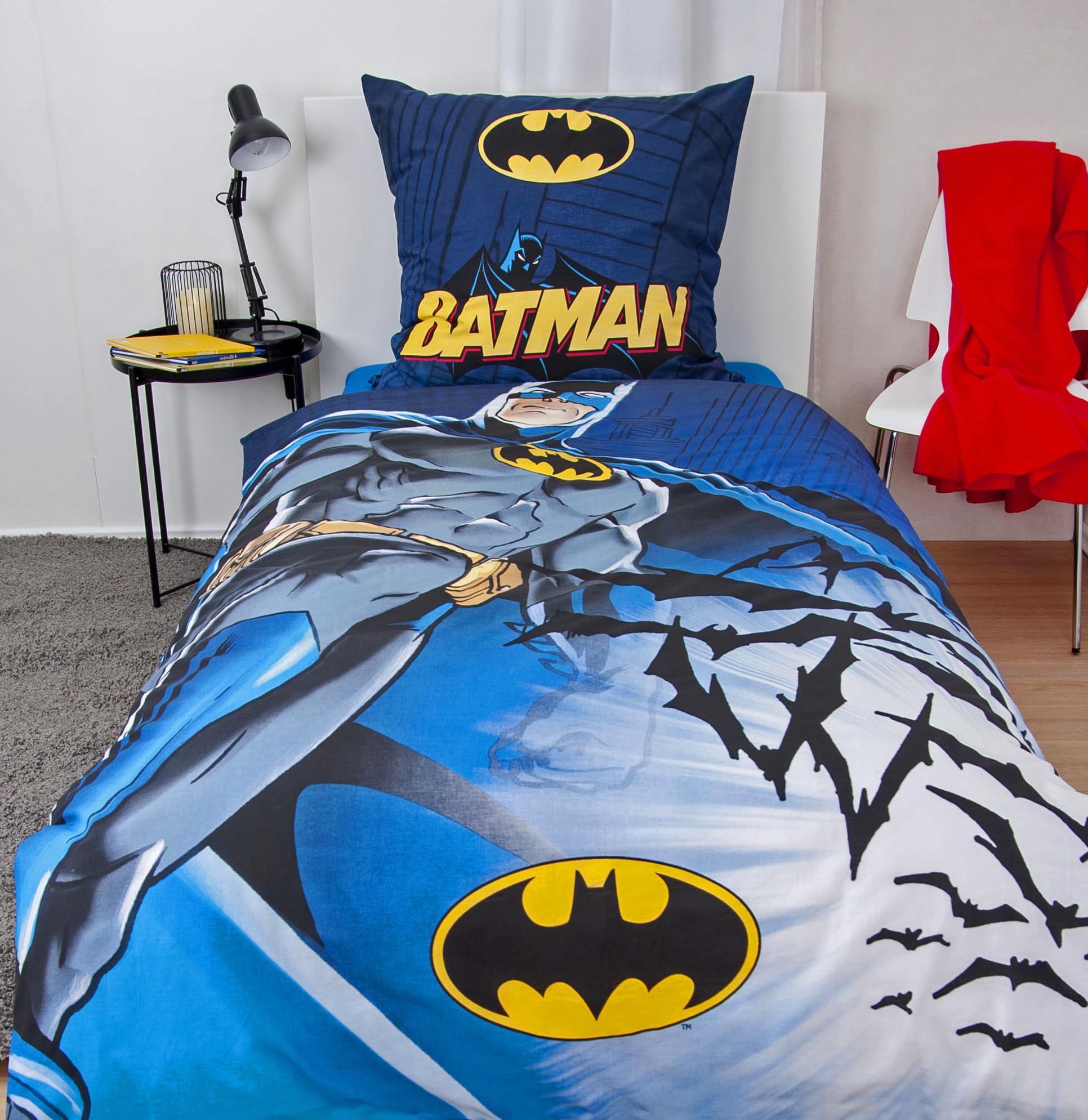 Batman - Biancheria da letto DC Comics, 80 x 80 cm + 135 x 200 cm, 100% cotone rinforzato con chiusura lampo