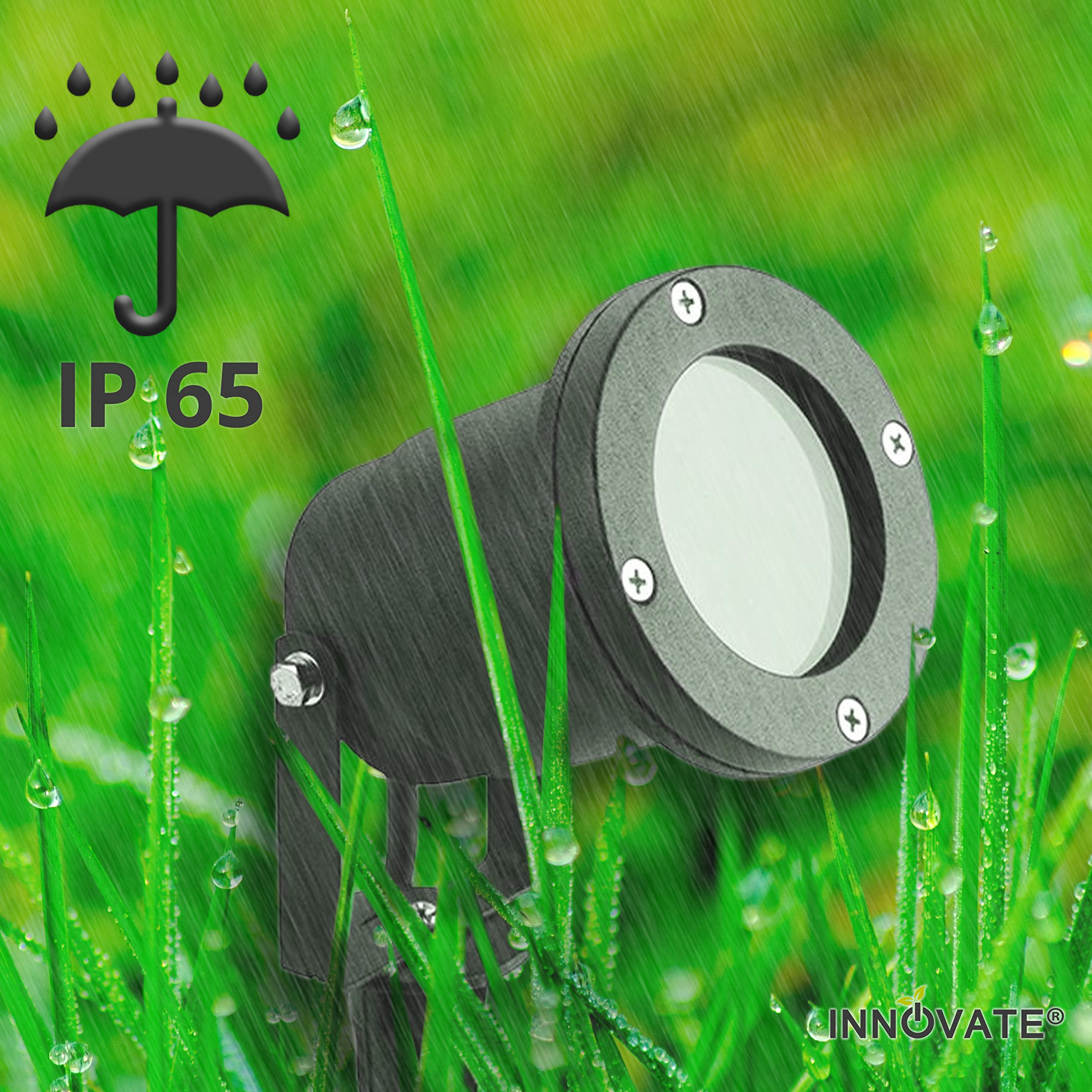 INNOVATE LED Strahler Außen 6er Set [LED Strahler exkl. GU10 Leuchtmittel] IP 65 Spotlight inkl. Erdspieß Stromkabel Außenbereich I Gartenbeleuchtung mit Strom Gartendeko wasserdicht I Outdoor Lampe