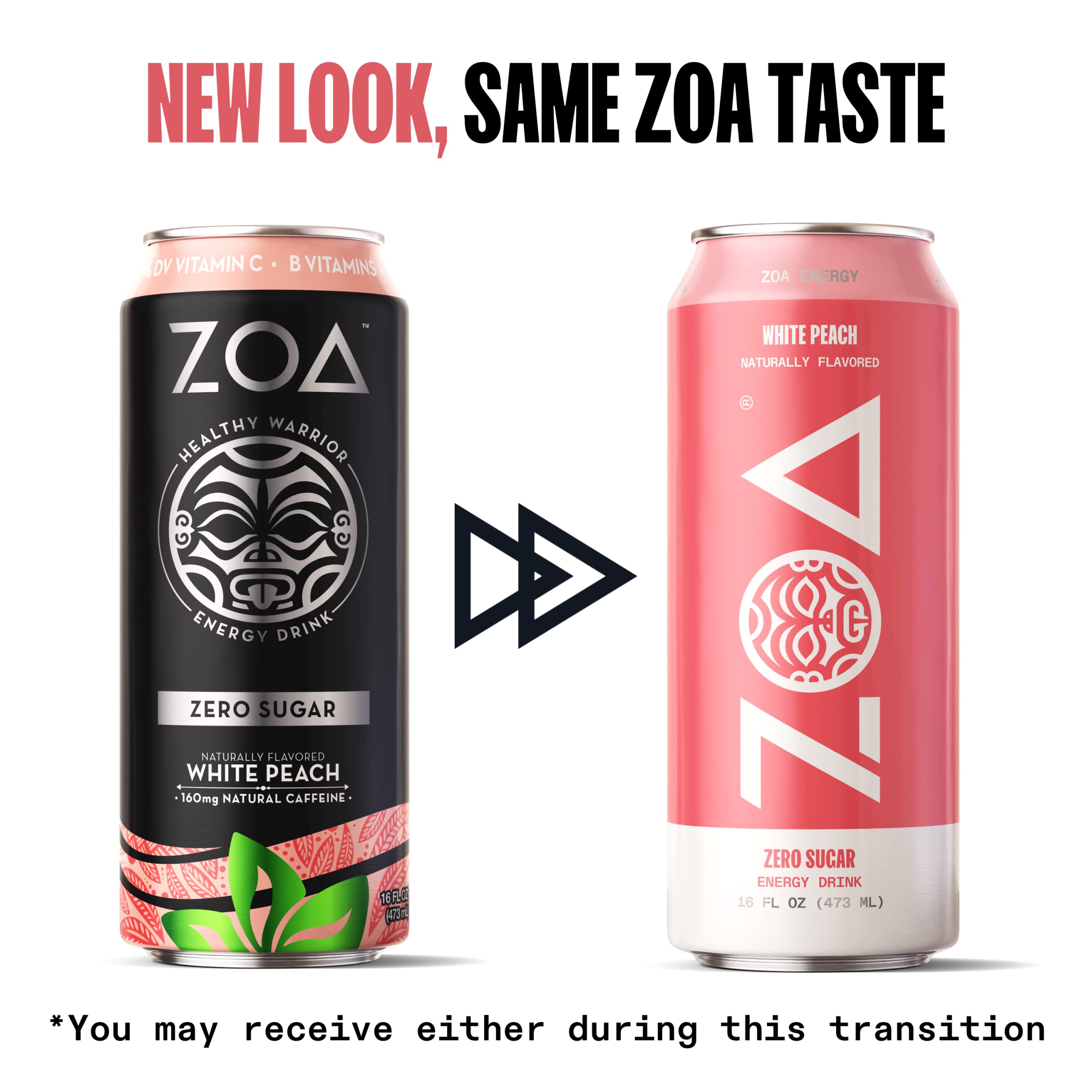 ZOA Zero Sugar Energy Drinks, White Peach Clean Sugar