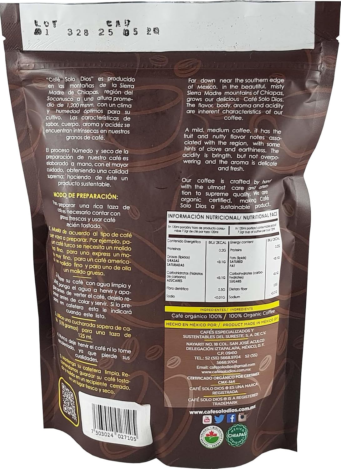 Café Solo Dios Organic Medium Roast Ground Coffee - 12 OZ