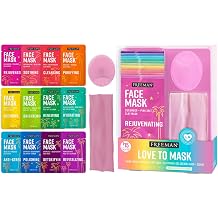 Freeman 14 Piece Love To Mask Variety Pack, Facial Masks For All Skin Types, Hydrate, Detoxify, &amp; Clear Skin, Exfoliating Scrub, Bonus Headband and Skin Buffer, Face Masks Are Cruelty-Free &amp; Vegan