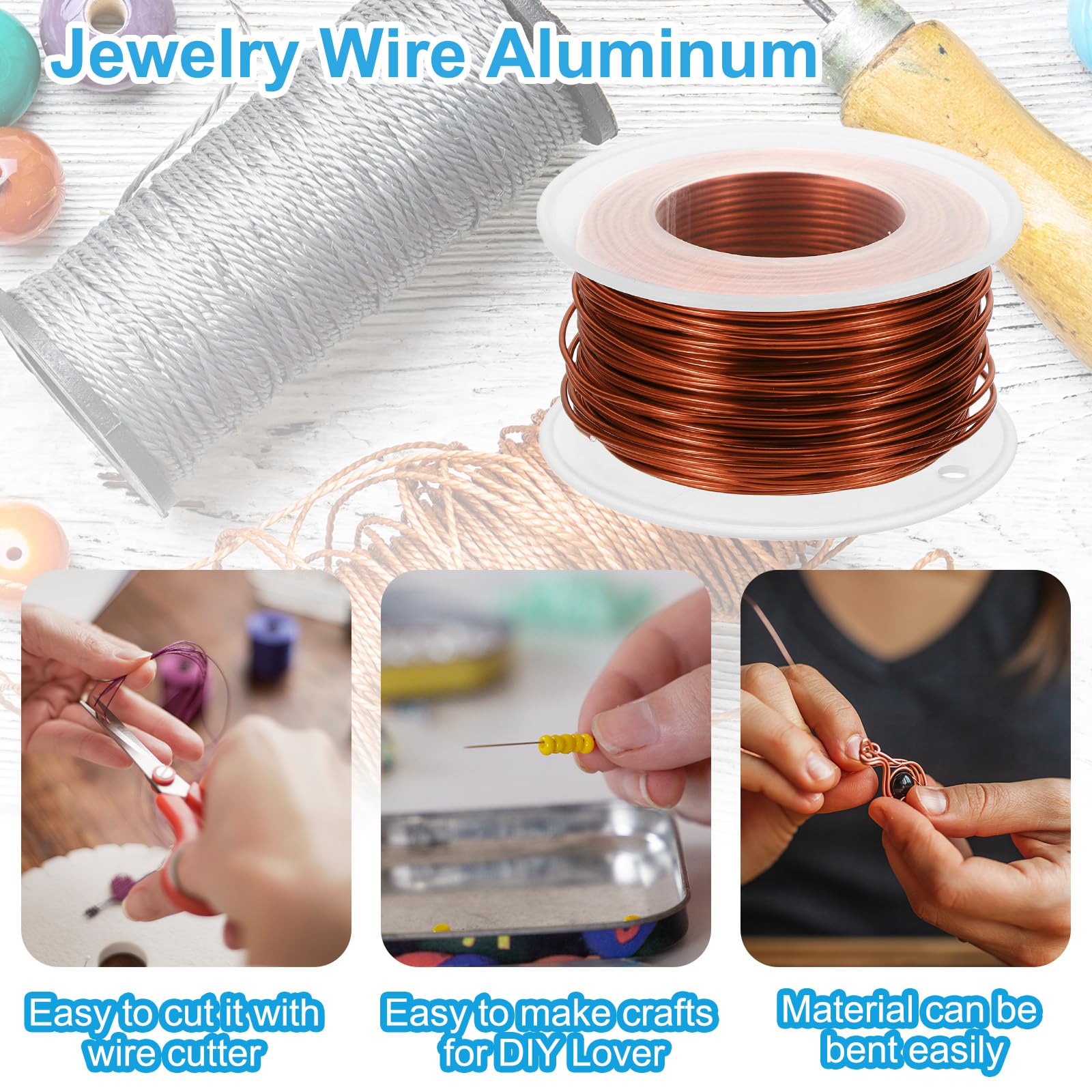 PATIKIL 18 Gauge 1mm Aluminum Craft Wire, 98.4Ft Metal Wire Armature Bendable Wire for Jewelry Making Metal Wrap DIY Bronze - Image 3
