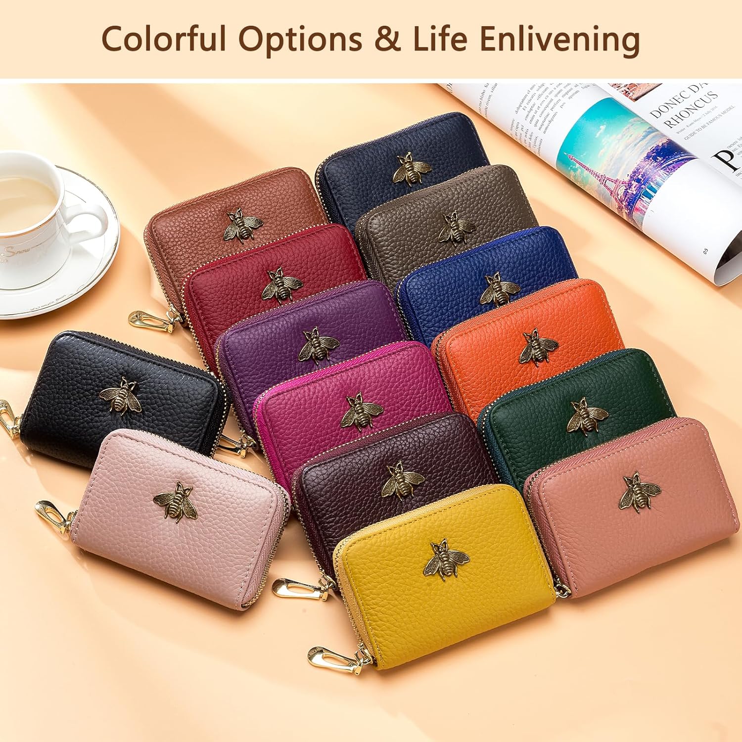imeetu RFID Credit Card Holder, Small Leather Zipper Card Case Wallet for Women - Image 9