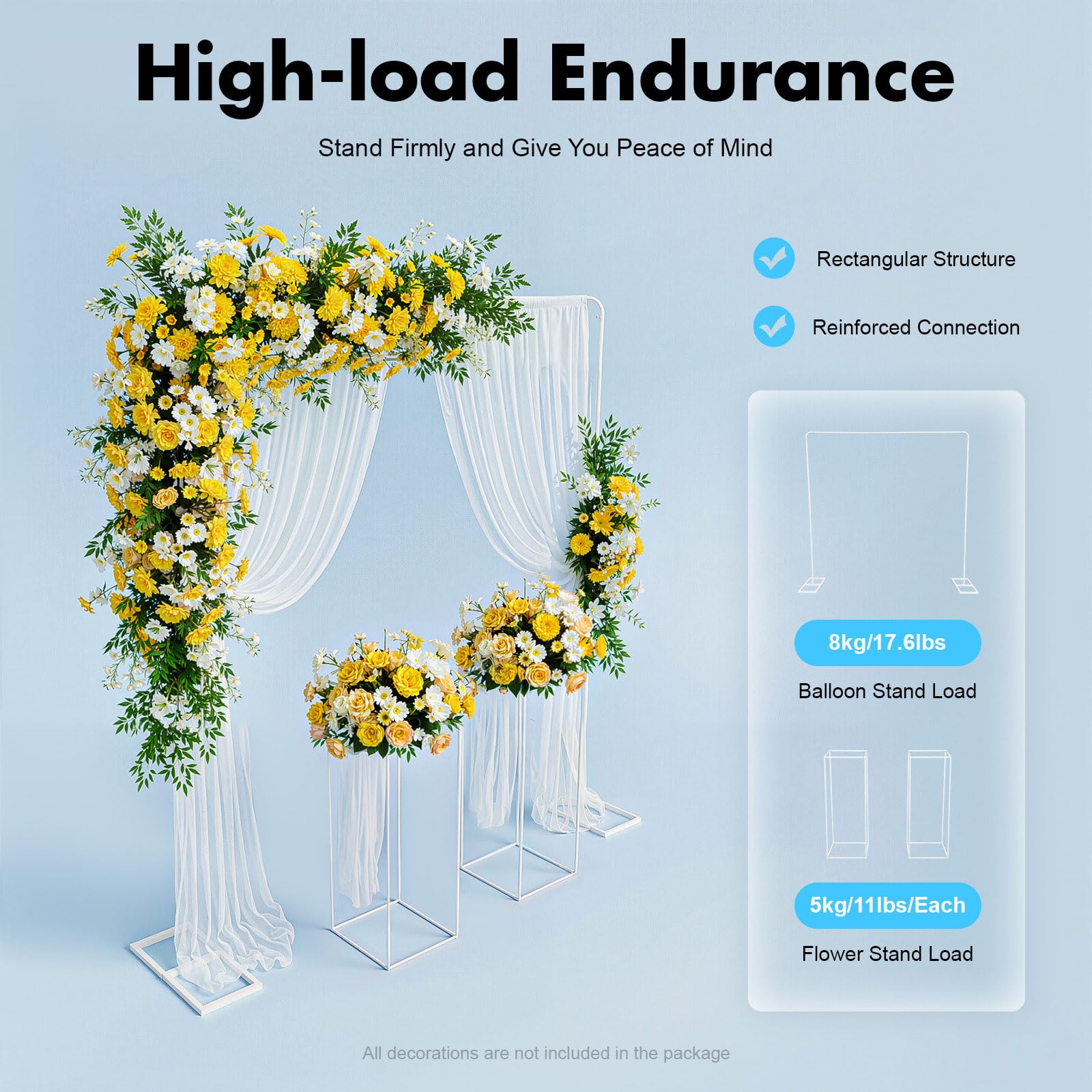 2×2m Ballonständer mit 2 Stück Blumenständern, Hochzeitsständer, Hochzeitskulissenständer, Metall Hochzeitsbogen, Ballonbogen Ständer, Hintergrundständer, für Hochzeiten (Weiß)