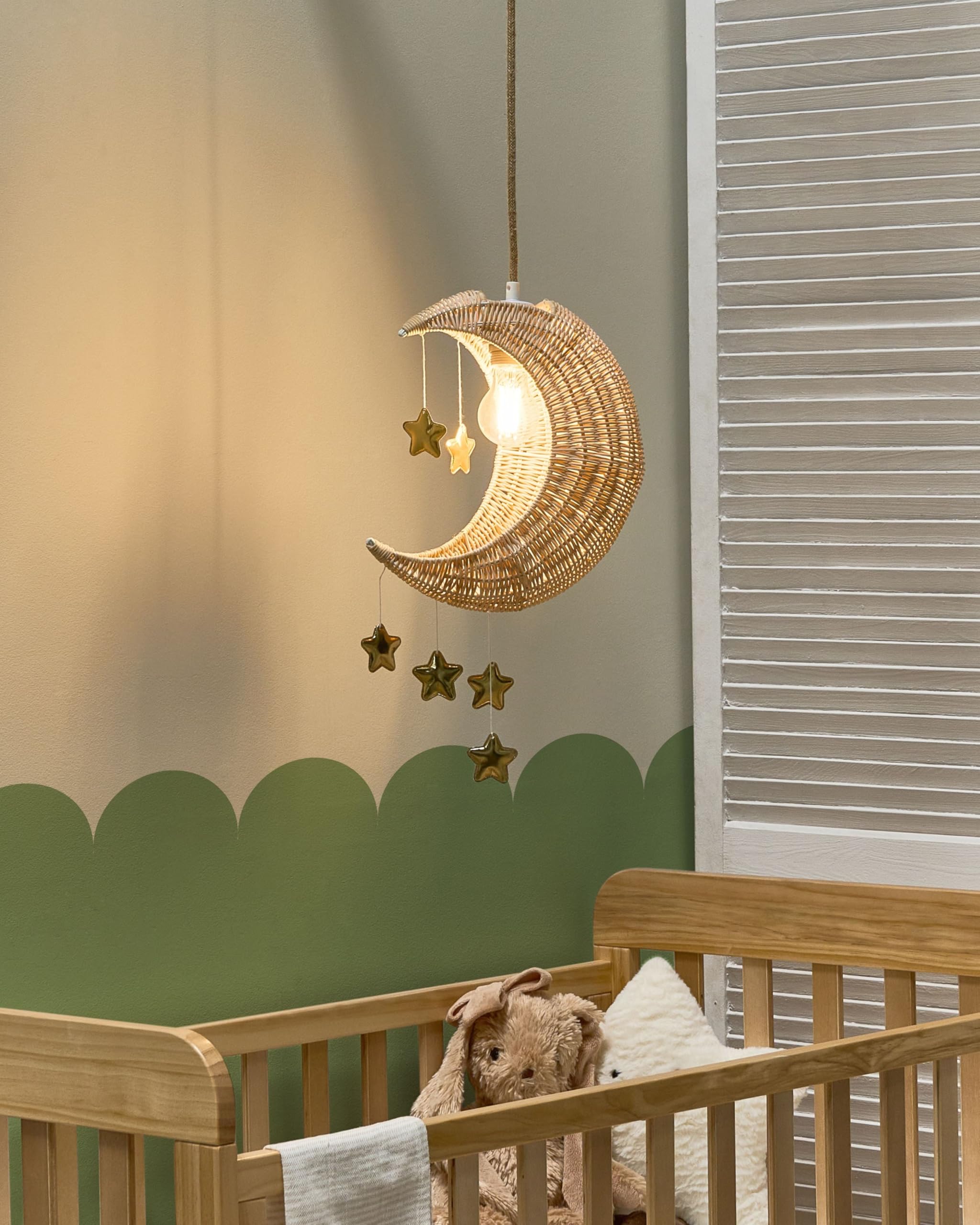 Beliani Lampada a sospensione in vimini di rattan intrecciata a mano a forma di luna Plafoniera naturale
