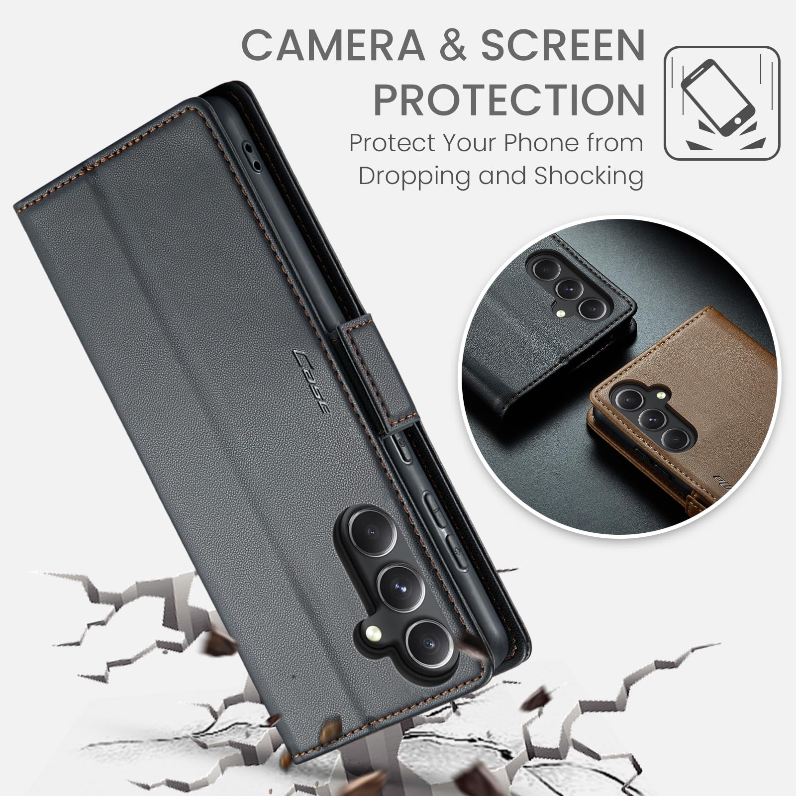 Cover per Samsung A14 Custodia Portafoglio [Blocco RFID] Premium Pelle PU [Magnetica] Wallet Libro con Porta Carte Slot Supporto Flip Case per Samsung A14, Nero