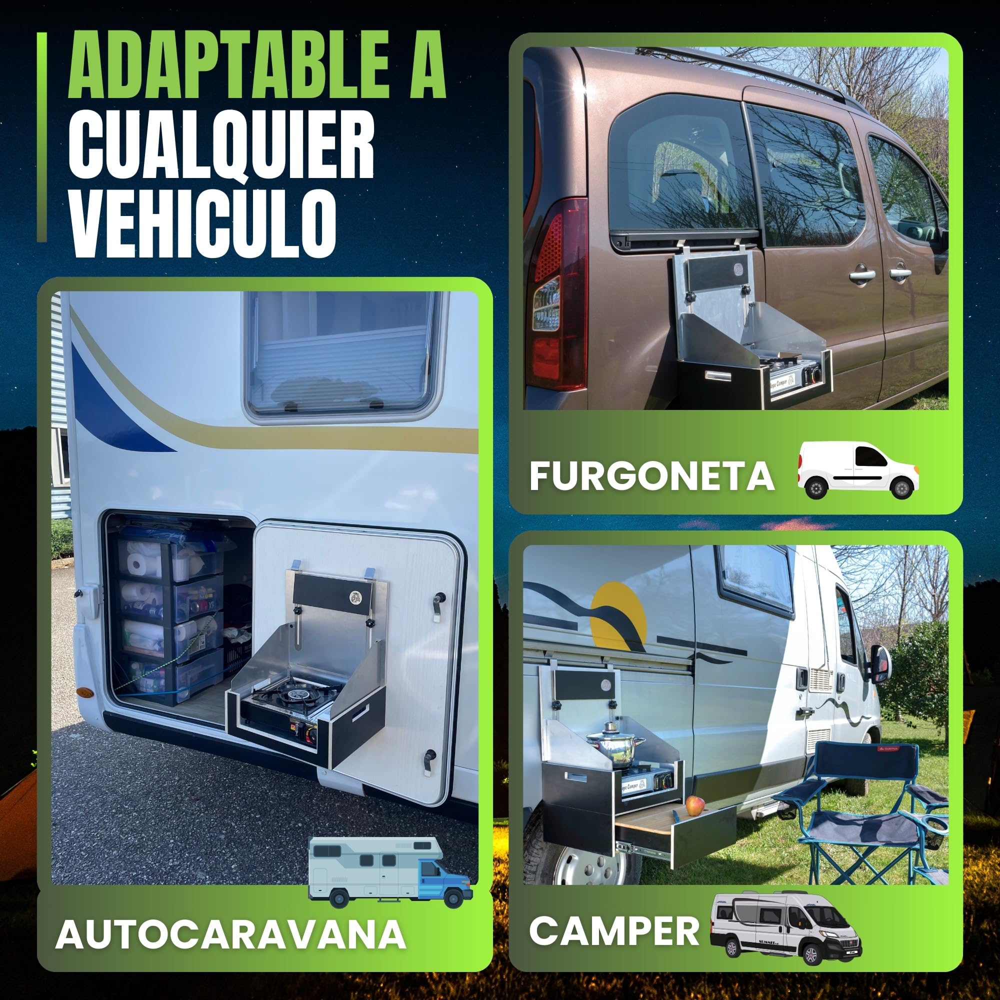 Kit Cocina camper exterior - camping accesorios - accesorios camping - mueble cocina camping - cocina portatil - mueble camper - armario camping - tienda cocina camping