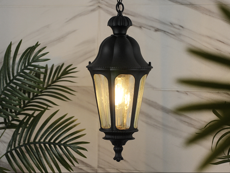 Image of Outdoor Pendant Lights for Porch, HWH 20'' Large Outdoor Chandelier for Gazebo with Seeded Glass, Exterior Hanging Lantern Light Fixtures, Matte Black Finish, 5HW90H-M BK