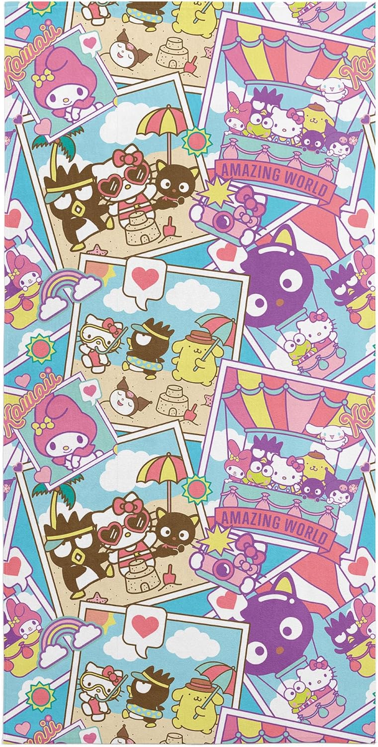 Northwest Hello Kitty Microfiber Beach Towel, 30" x 60", Vacay Postcards