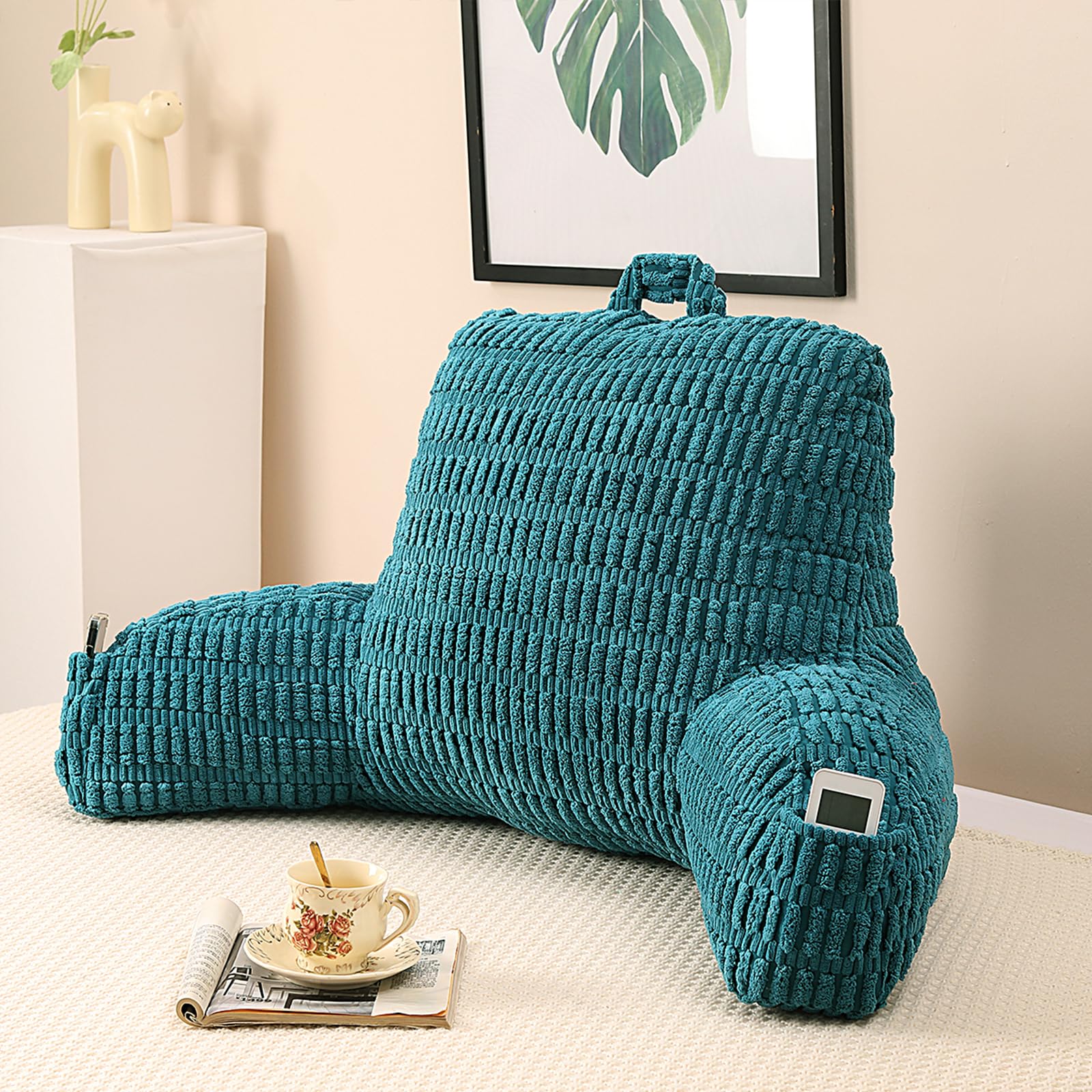 PAJEO Reading Pillow for Sitting in Bed, Large Backrest Reading Pillow with Arm Rest,Back-Rest Support Cushion for Sit Up on Couch, Sofa, and Floor,