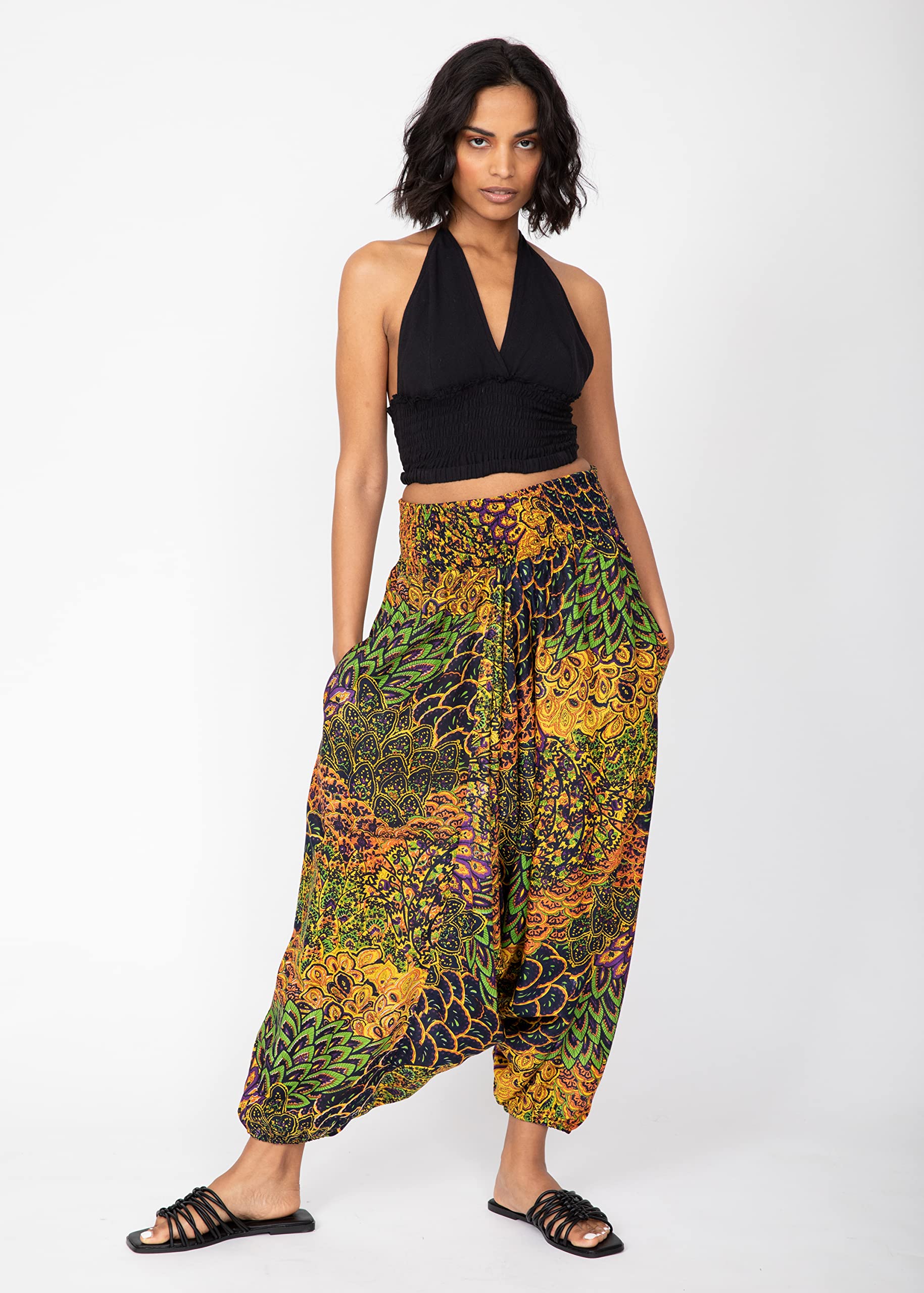 likemary Harem Jumpsuit & Harem Trousers for Women - Convertible 2 in 1 - Hareem Jumpsuits for Women - Harem Pants - Genie Pants - Womens Romper - Navy Blue & Yellow - Image 2