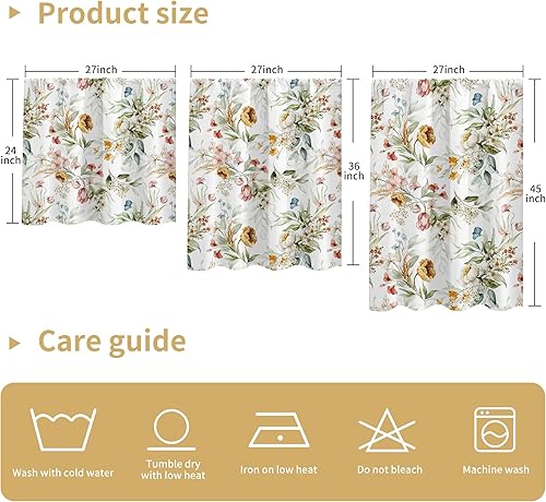 Miniatura 5 de Cortinas de flores amarillas de 27 pulgadas de ancho y 45 pulgadas de largo, 2 paneles de cortinas blancas con bolsillo para cortinero, cortinas