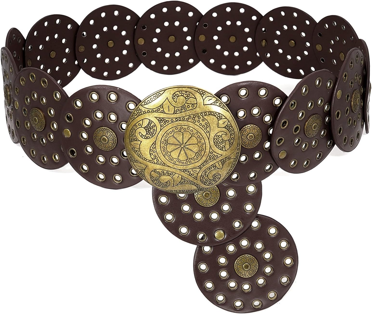 Wide Disc Belt for Women Boho Disk Concho Leather Belts Western Waist Belts for Dress