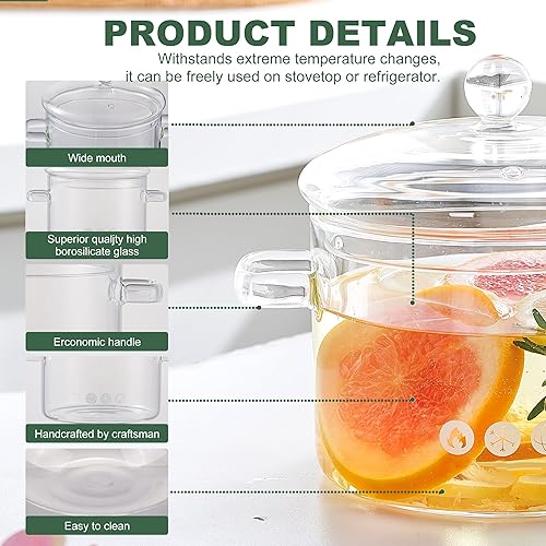 Miniatura 3 de Olla de vidrio transparente de 64 oz64.2 fl oz para cocinar en la estufa con tapa, juego de utensilios de cocina de vidrio para fideos de pasta,