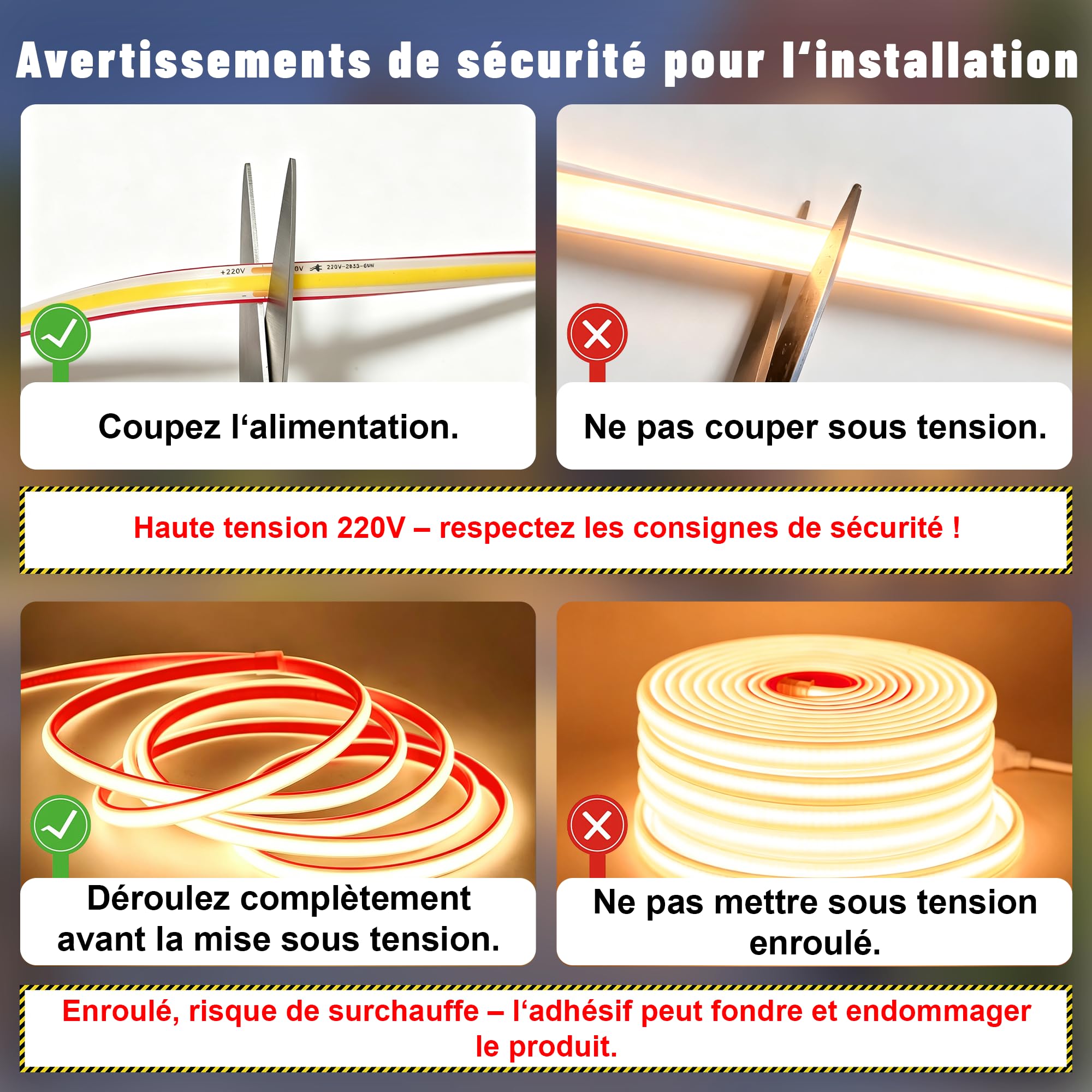 Ruban LED COB Étanche IP67 Extérieur Avec Télécommande, AC 220V Dimmable Branchement Direct, Superlumineux Autocollant pour Piscine, Jardin, Salon, Terrasse (2700K Warm, 15M)