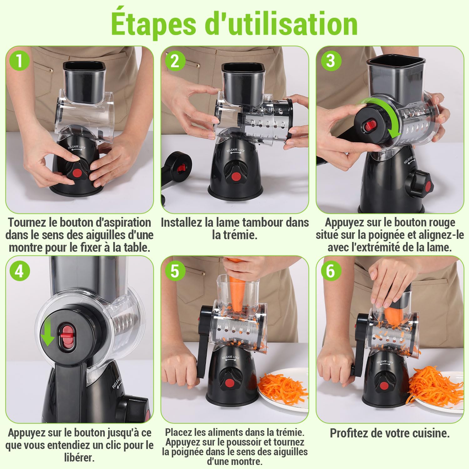 Râpe à Fromage Rotative, Mandoline Cuisine Professionnelle, Coupe Legumes Multifonctions avec 3 Lames de Tambour, Rapeuse Legume pour Fromage, Carottes, Concombre, Pommes de Terre