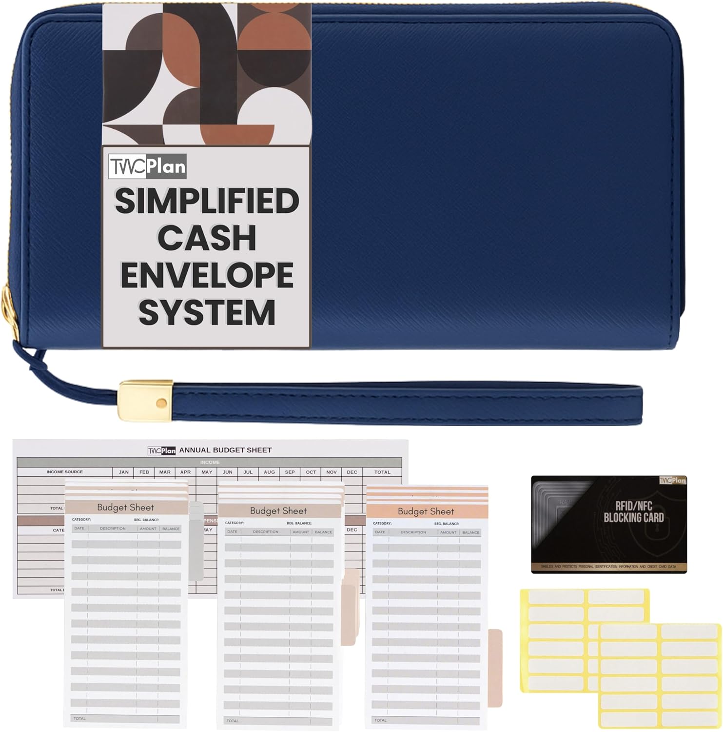 Simplified Cash Envelopes System Budgeting Wallet-NO Envelope & Budget Binder Needed, Multi-Pocket Cash Stuffing Wallet, Money Organizer, Expense Tracker Sheets Card Holder, Leather Wallets for Women