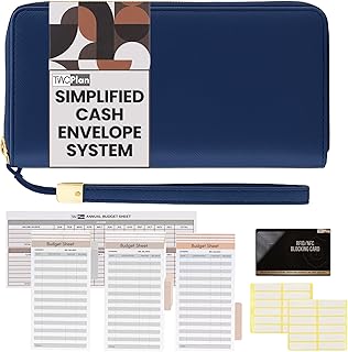 Simplified Cash Envelopes System Budgeting Wallet-NO Envelope & Budget Binder Needed, Multi-Pocket Cash Stuffing Wallet, Money Organizer, Expense Tracker Sheets Card Holder Navy Blue